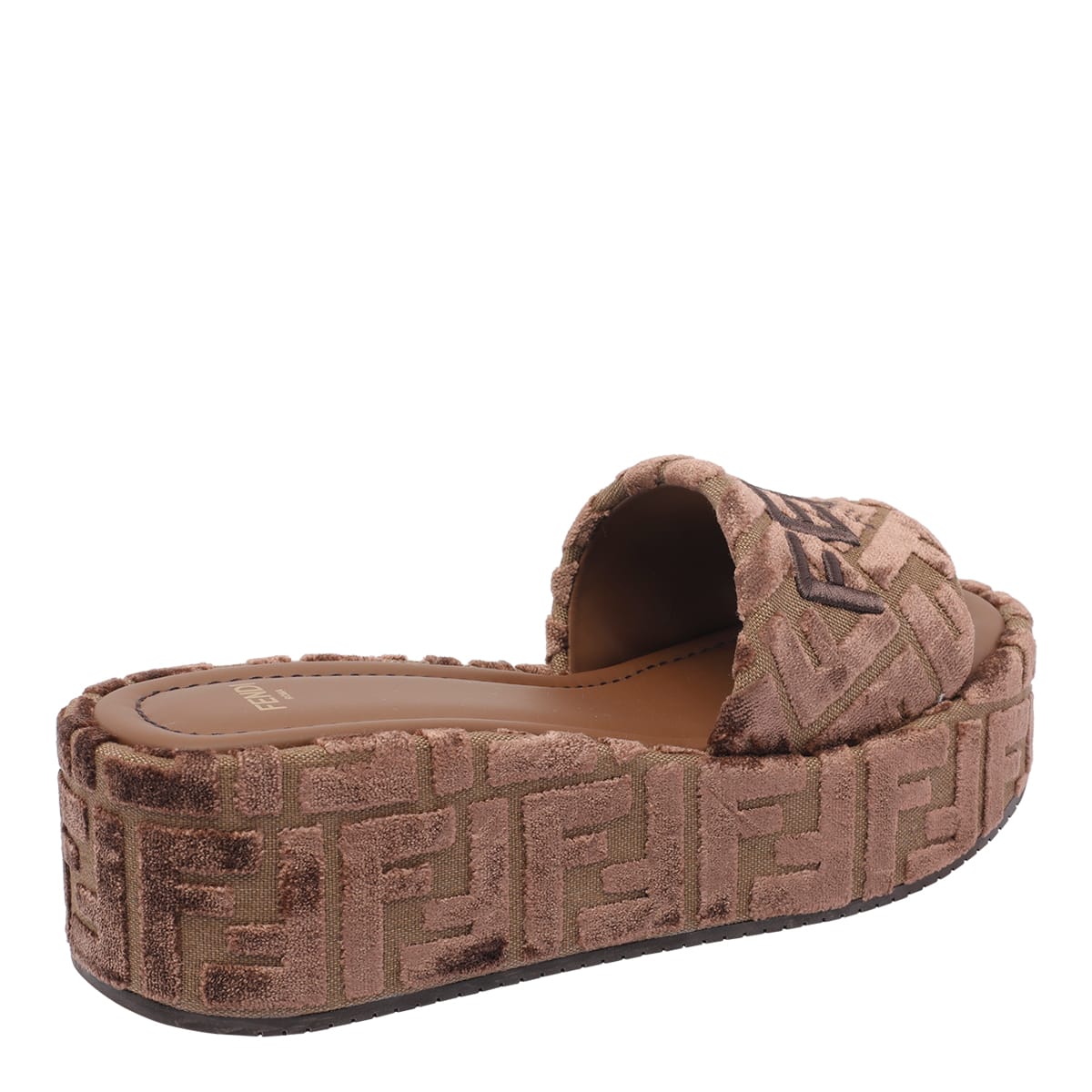 Fendi Sunshine Platform Wedge Slide Sandal In Brown