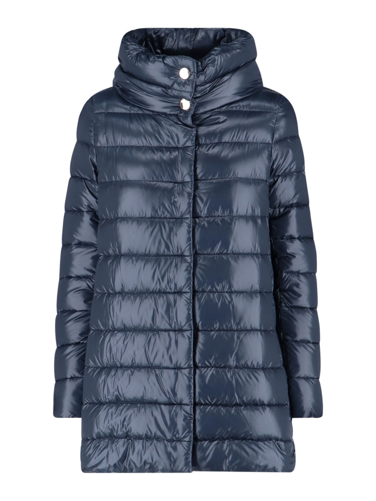Herno High-collar Navy Quilted Nylon Coat In Blue