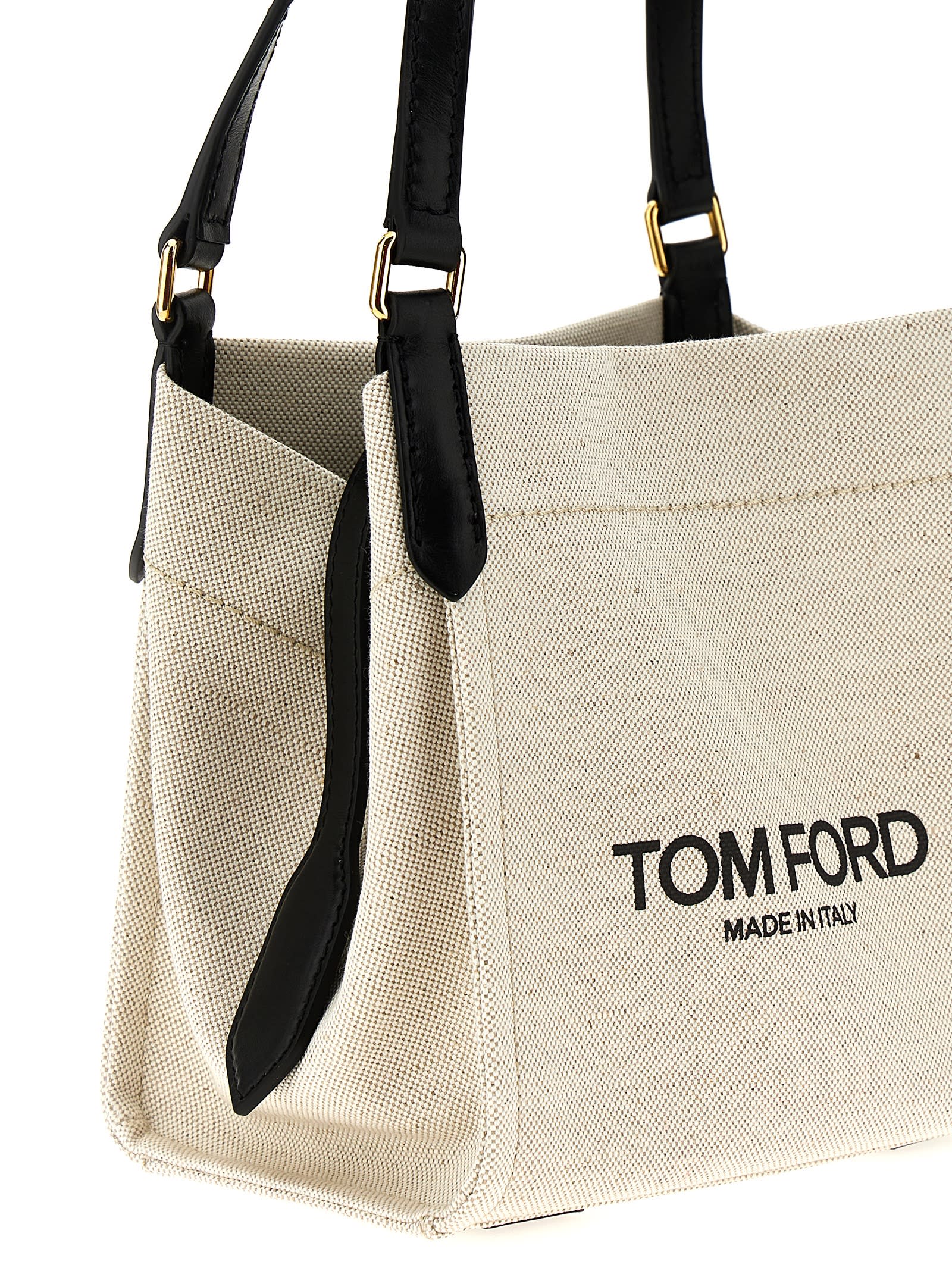 Shop Tom Ford Logo Canvas Handbag In Neutrals/black