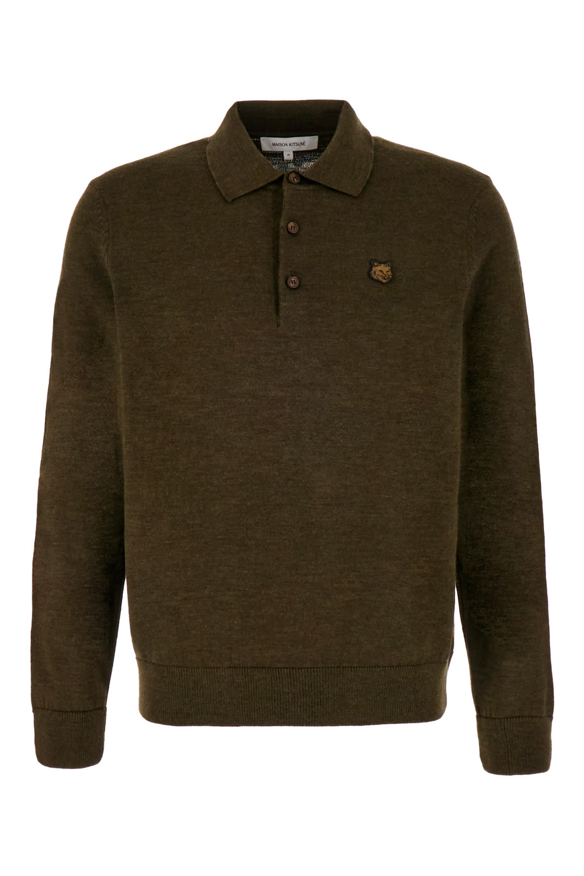 Maison Kitsuné Military Green Wool Polo Shirt