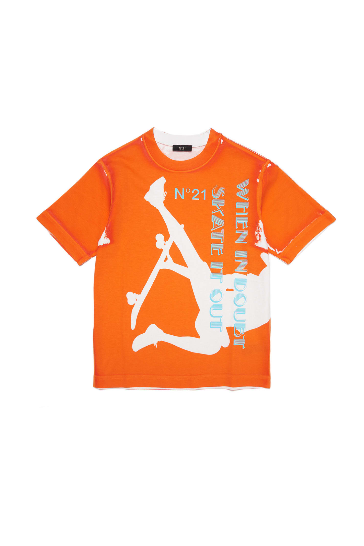 N°21 N21T155M OVER T-SHIRT N°21 FLUO ORANGE JERSEY T-SHIRT WITH SKATE PRINT