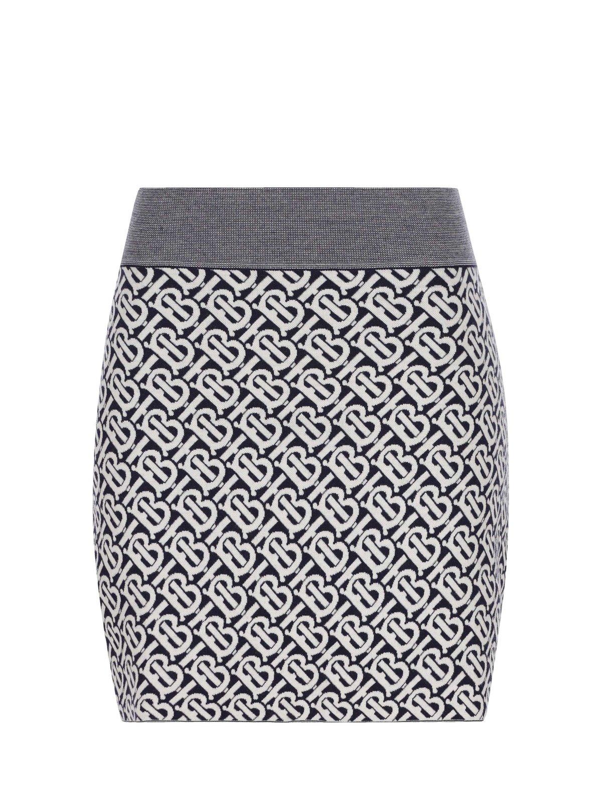 Shop Burberry Monogram Jacquard Knitted Mini Skirt In Grey