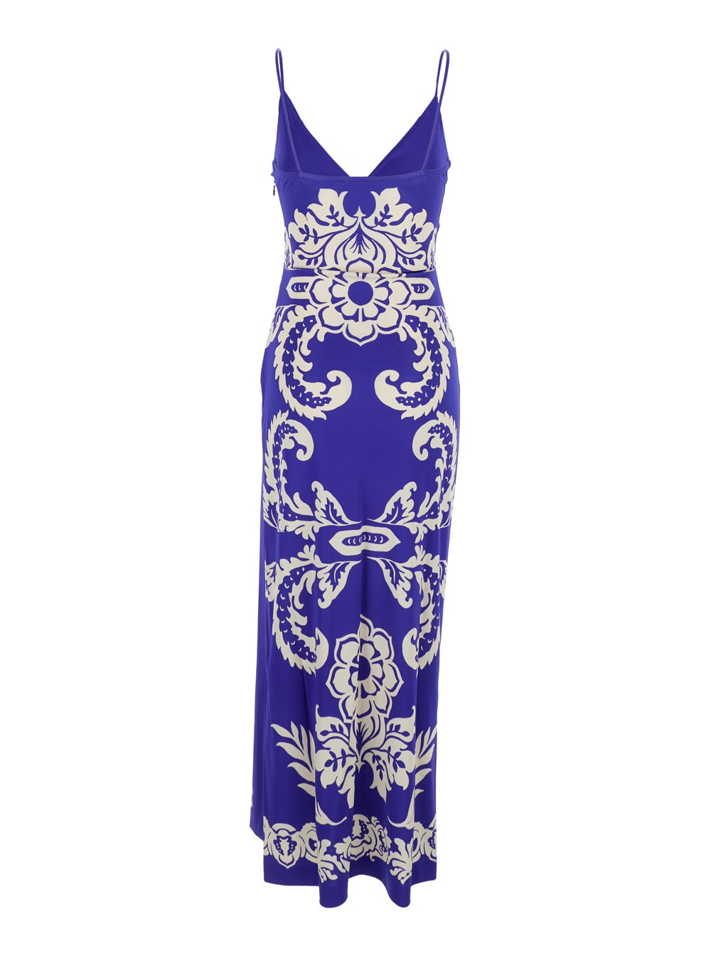Etro Blue Long Dress With Spaghetti Straps And All-over Print In Multi