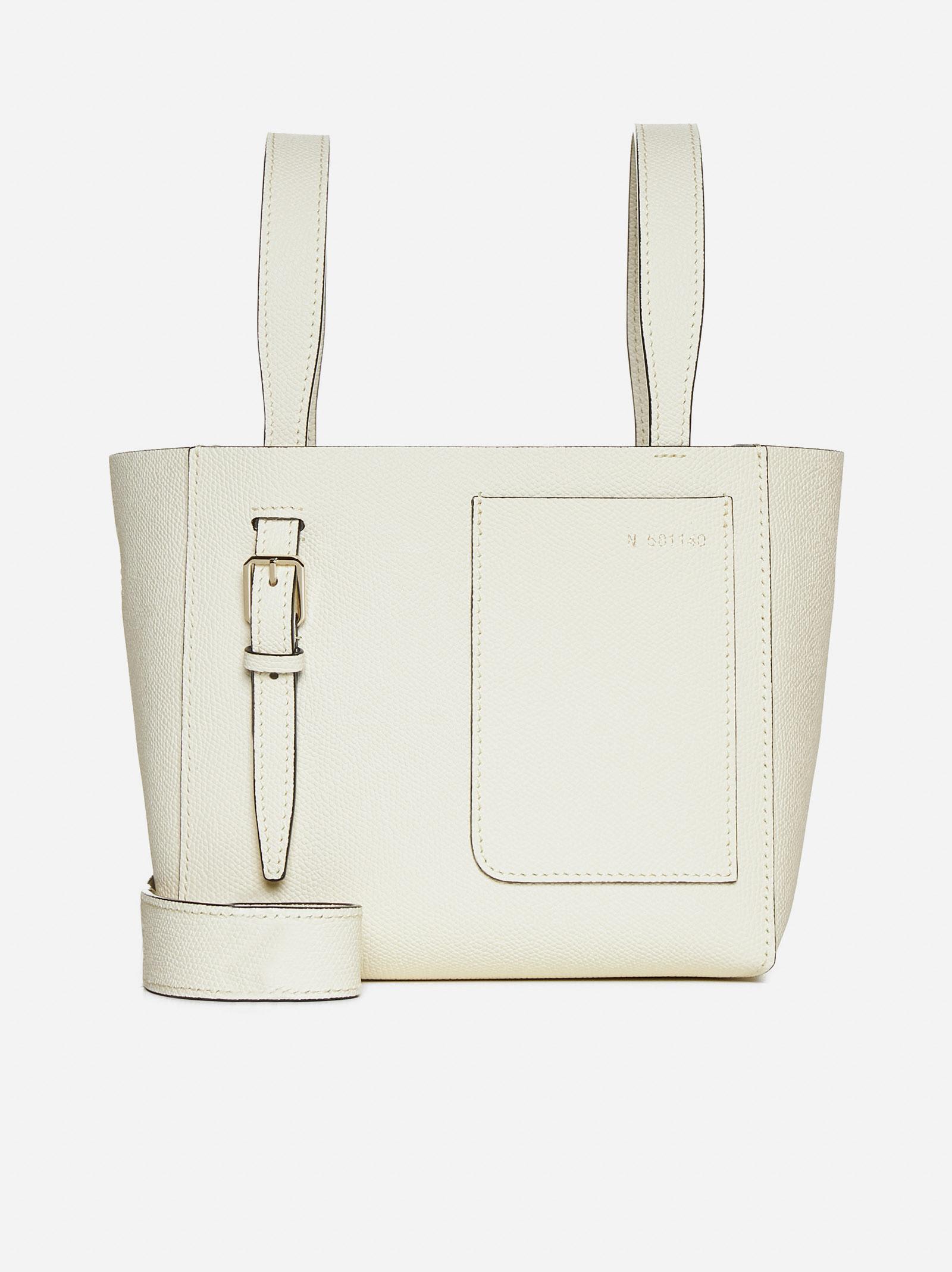 Shop Valextra Leather Mini Bucket Bag In White