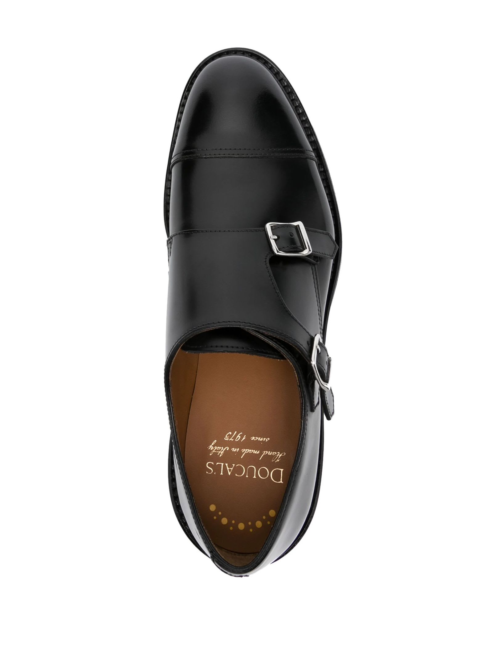 Shop Doucal's Black Smooth Calfskin Leather Double-buckle Shoe