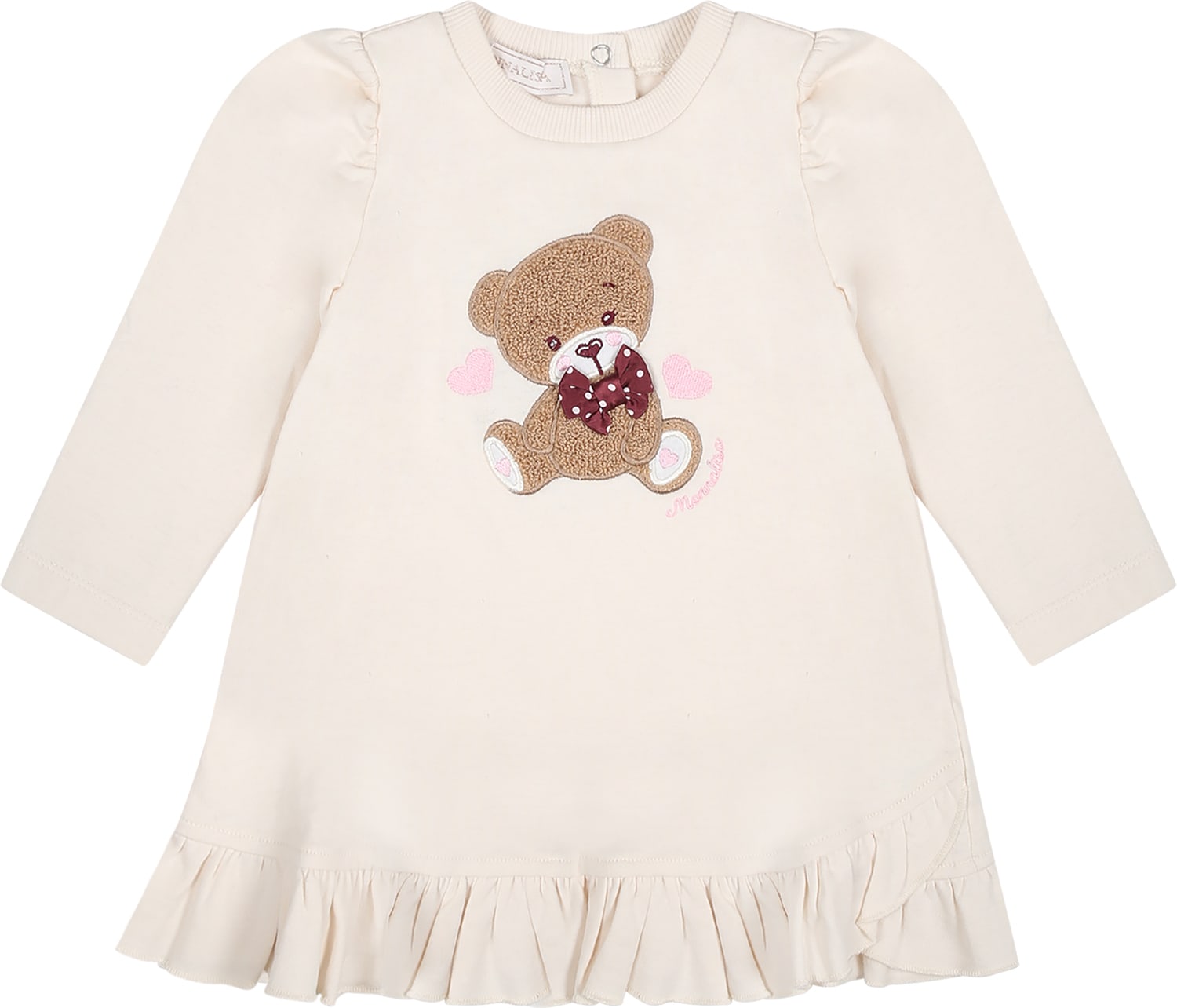 Monnalisa Beige Dress For Baby Girl With Bear