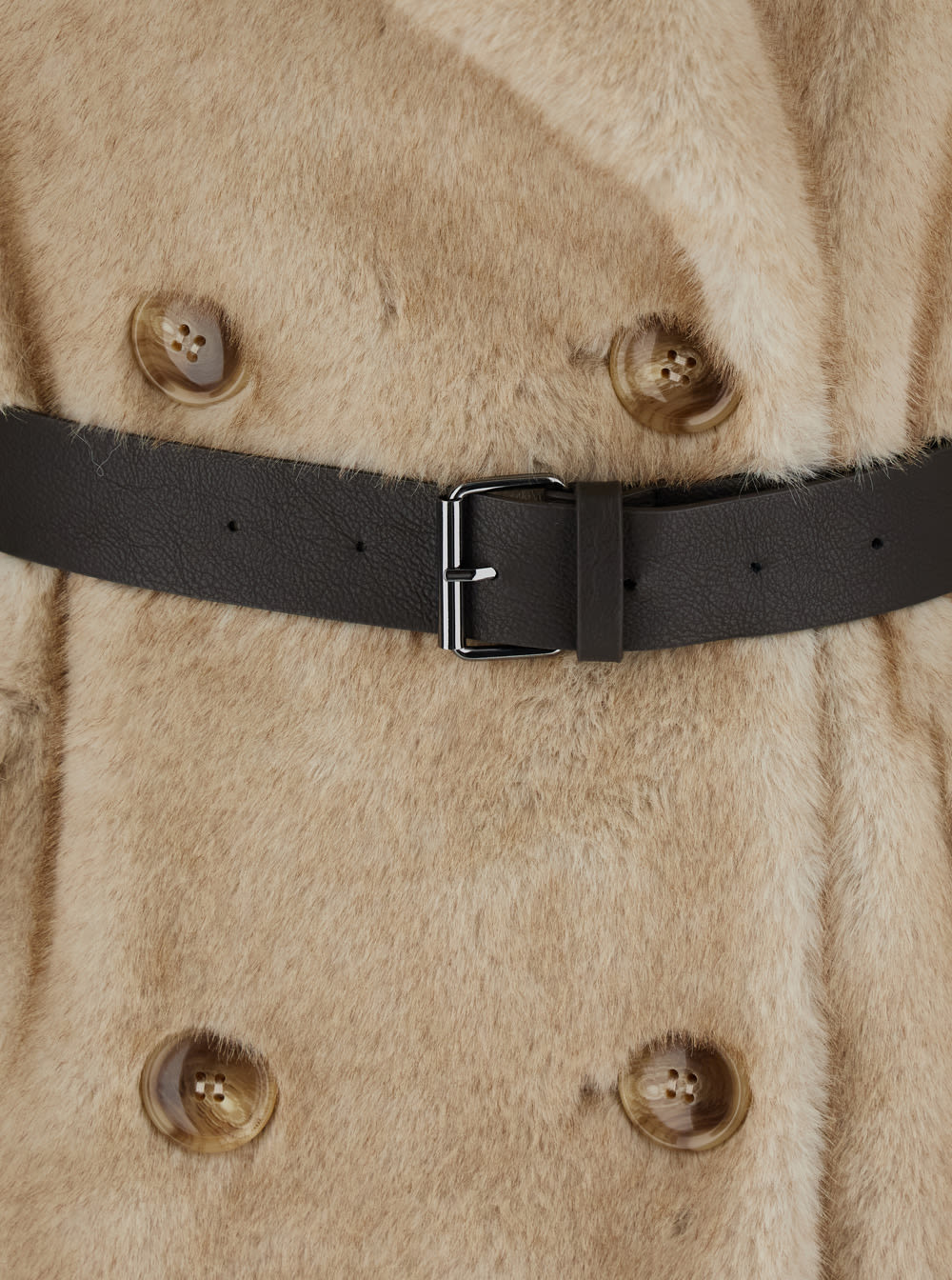 P.a.r.o.s.h Belted Double-breasted Eco Fur Jacket In Neutral
