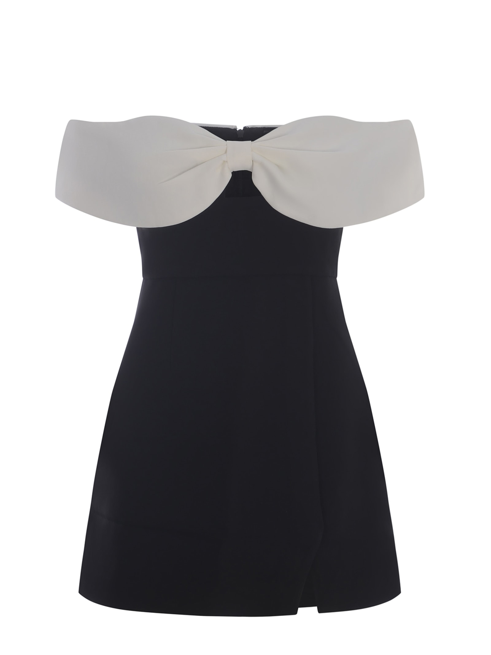 Black And White Off-shoulder Mini Dress In Polyester Woman