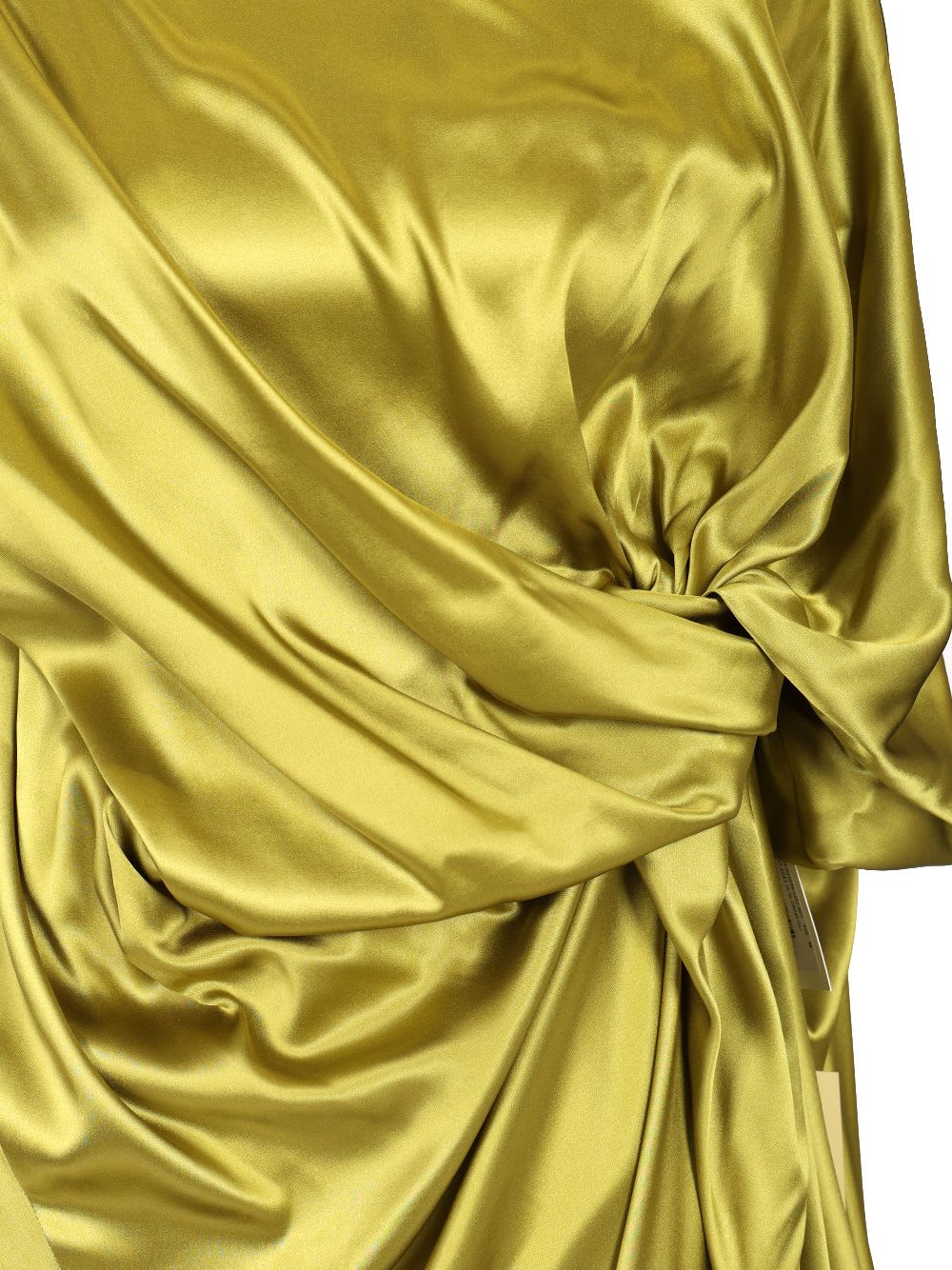 Dries Van Noten Asymmetric Neckline Draped Satin Short Sleeves In Green