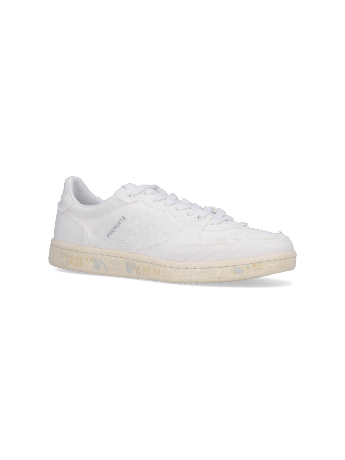 Premiata Round Toe Perforated Low Top Sneakers In White