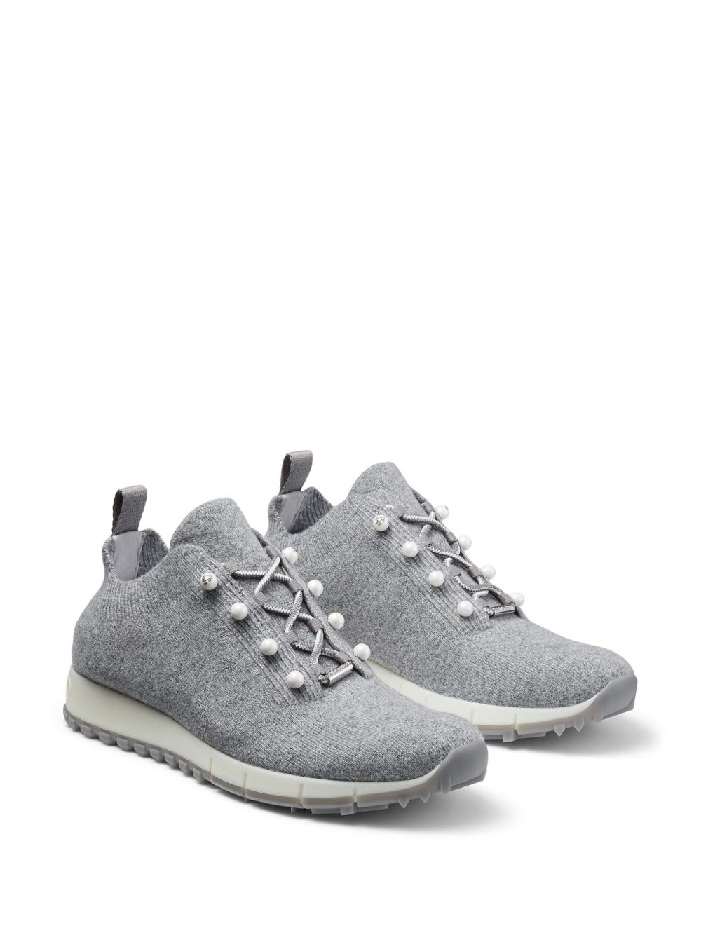 Jimmy Choo Veles Cotton Knit Pearly Stud Sneakers In Gray