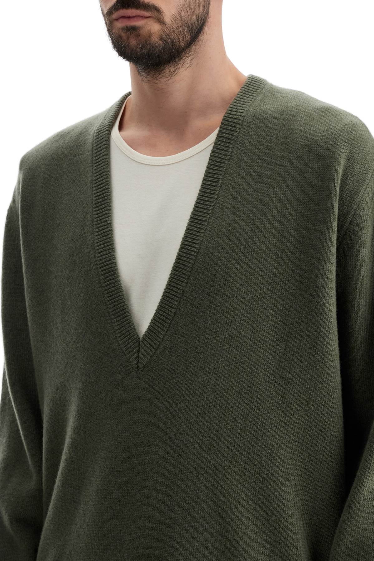 Shop Lemaire Deep V-neck Pullover Sweater In Light Moss (green)