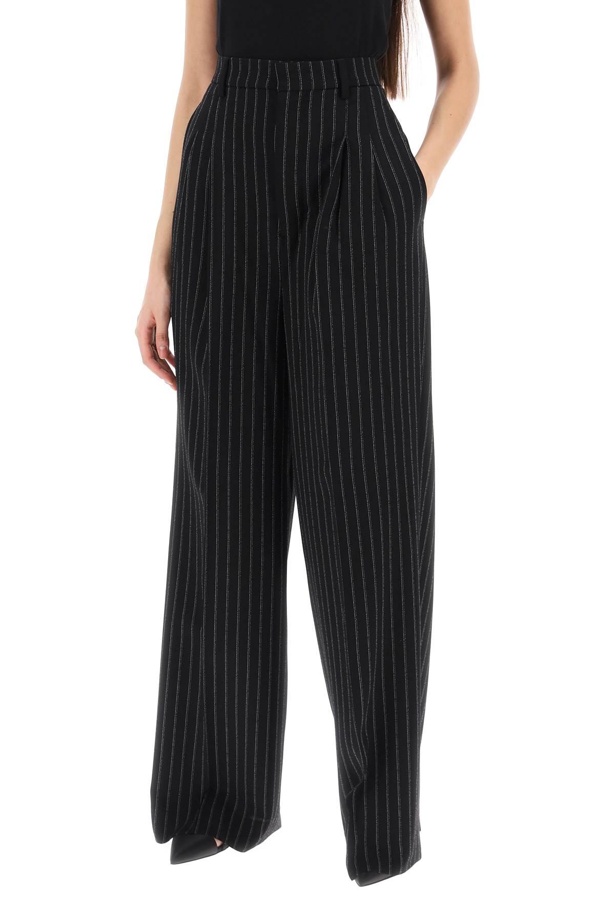 Shop Ami Alexandre Mattiussi Wide-legged Pinstripe Trousers With In Noir Craie (black)