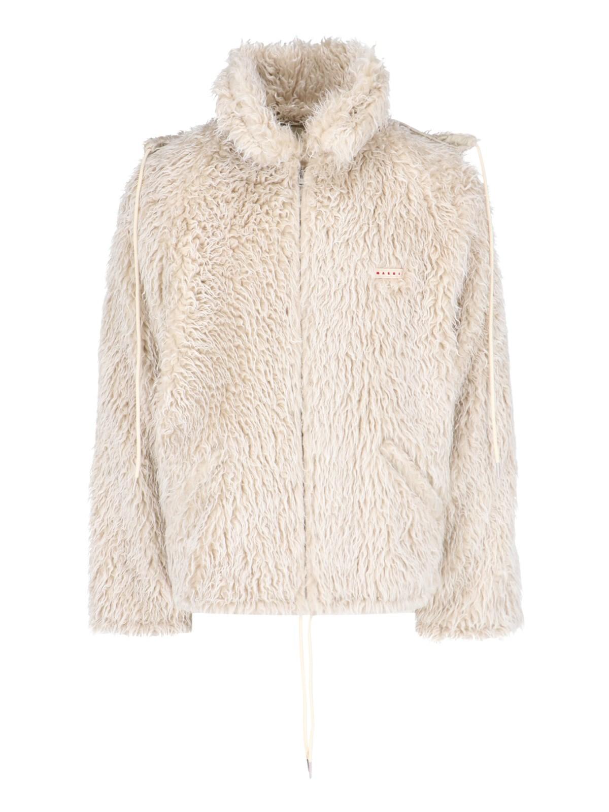 Shop Marni Faux Shearling Hooded Jacket In Beige