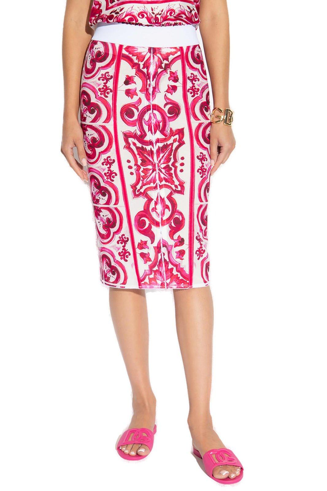 Shop Dolce & Gabbana Maiolica-print High-waisted Pencil Skirt In Tn Fuxia