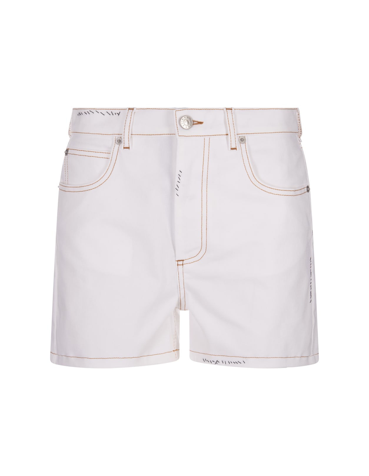 Shop Marni White Denim Shorts With Flower Appliqué