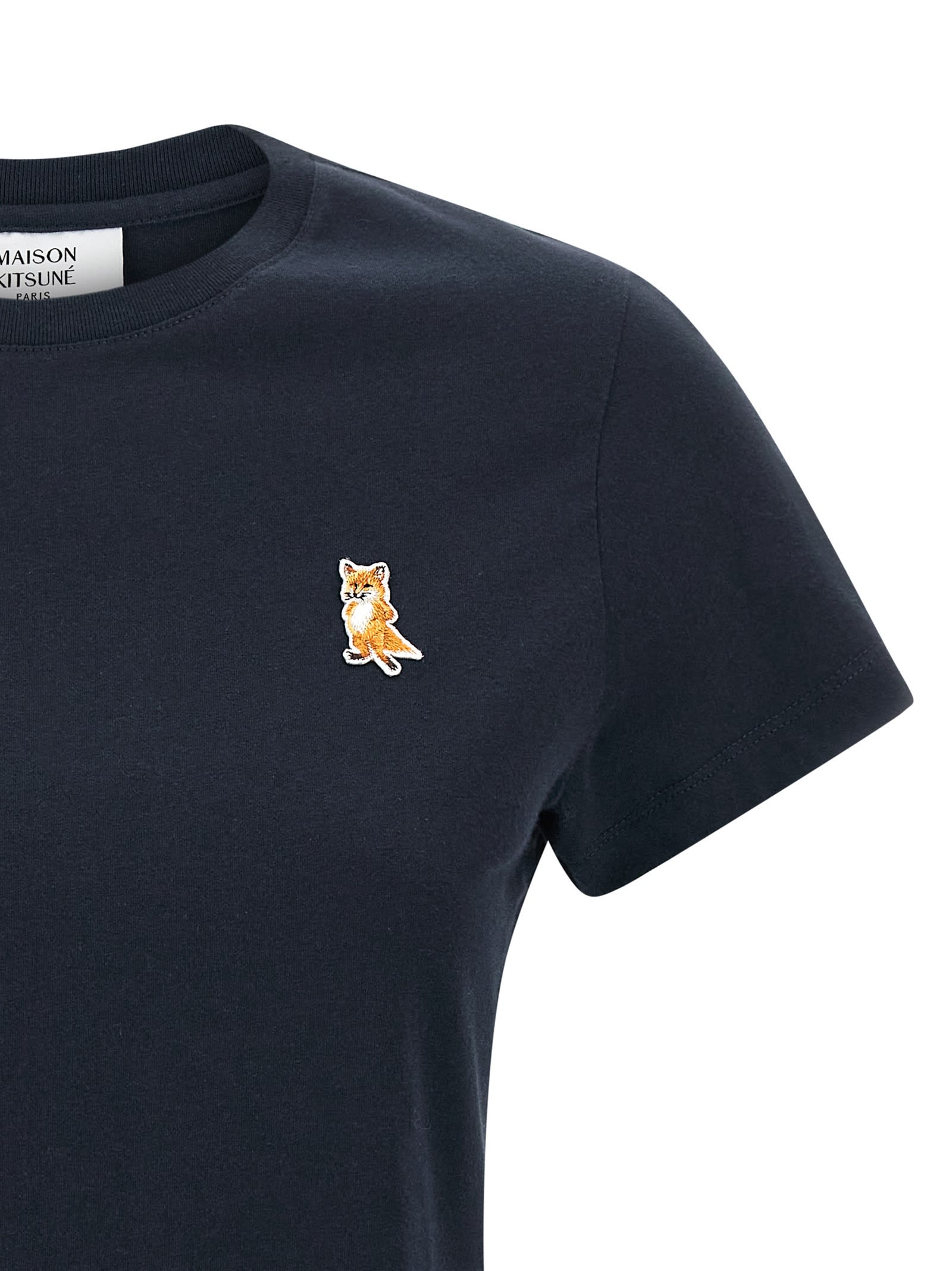 Maison Kitsuné Lady Fox Baby Embroidered Cotton Cropped Top In Blue