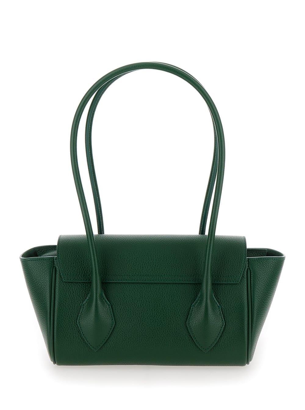 Shop Ferragamo East-west S Green Handbag With Logo Detail In Hammered Leather Woman