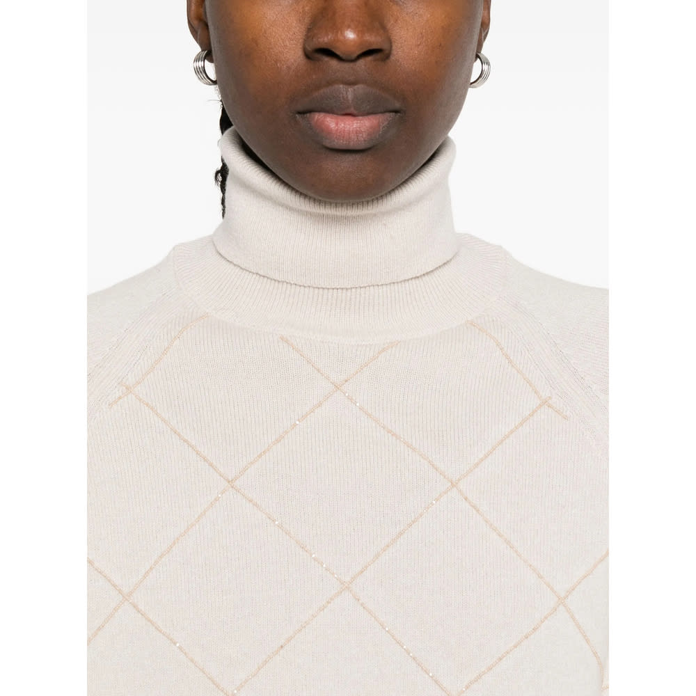Peserico Diamond-pattern Turtleneck Sweater In Neutral