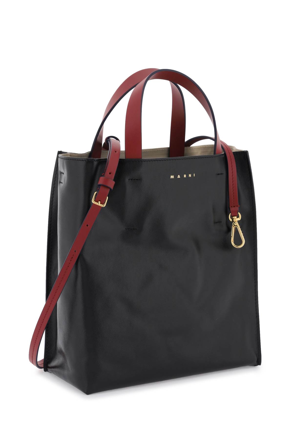 Marni Woman Multicolor Museo Small Tote Bag Black,Grey,Red OS Pattern,Solid Colour Leather