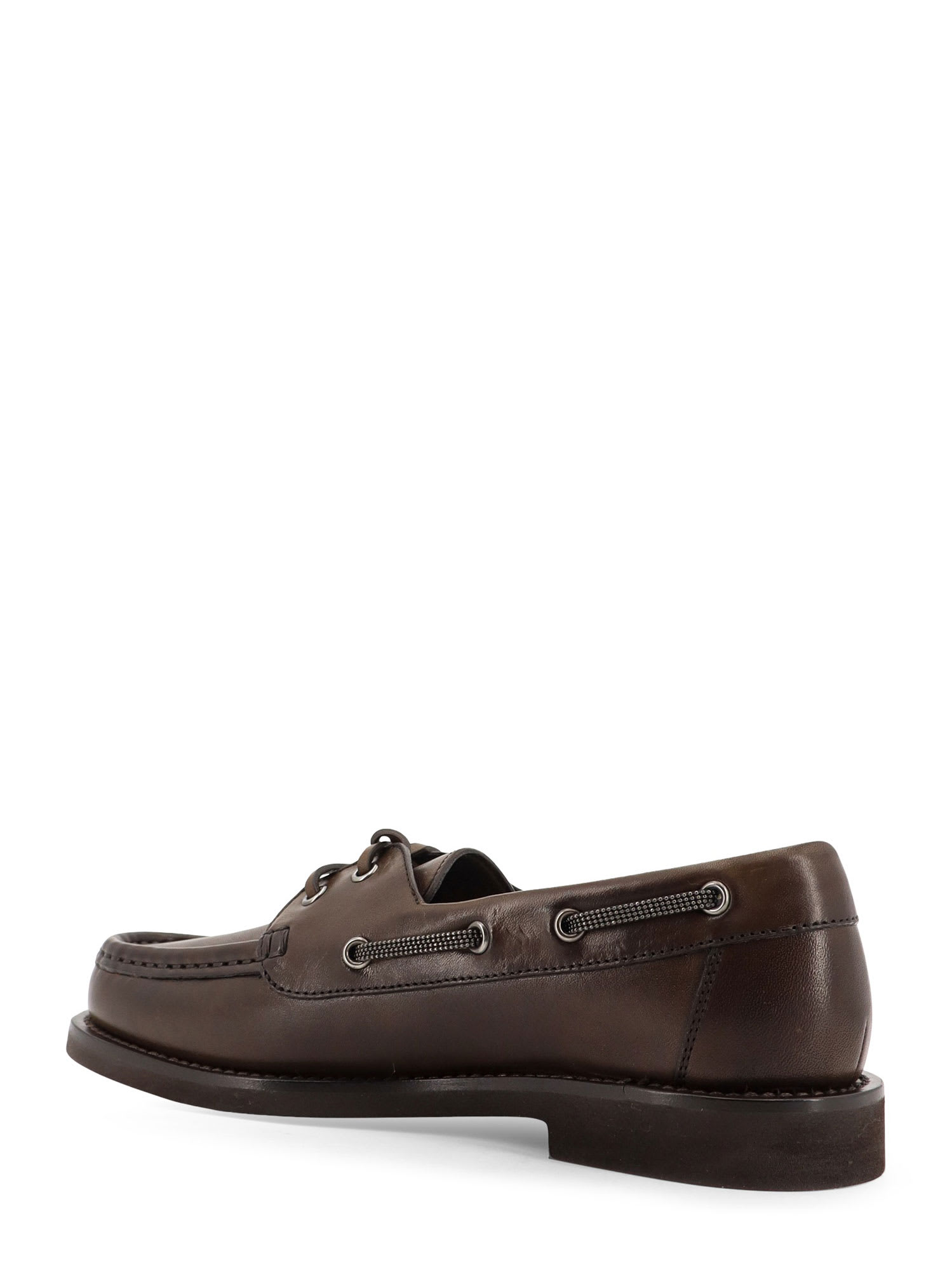 Brunello Cucinelli Women Leather Loafers With Monili Detail In Brown
