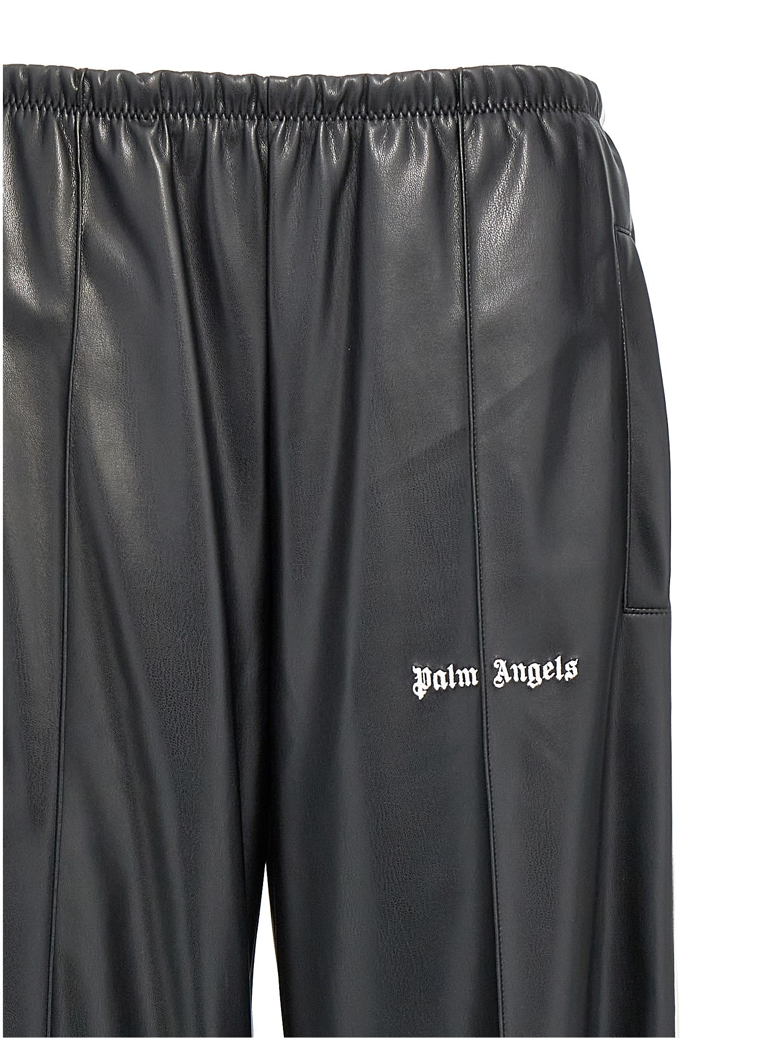 Shop Palm Angels Leather Effect Track Loose Pants In White/black