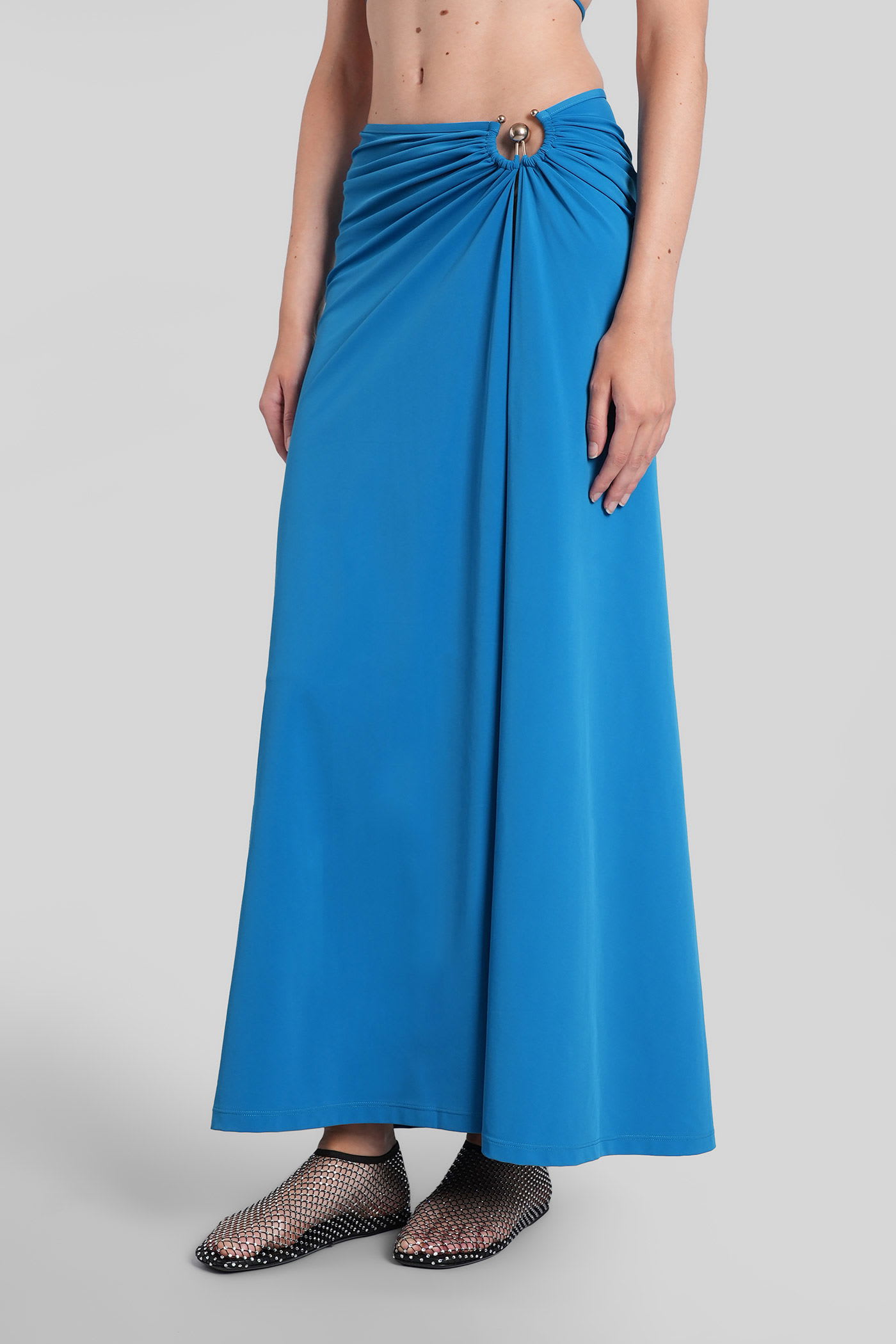 Christopher Esber Orbit Embellished Ruched Stretch-jersey Maxi Skirt In Blue