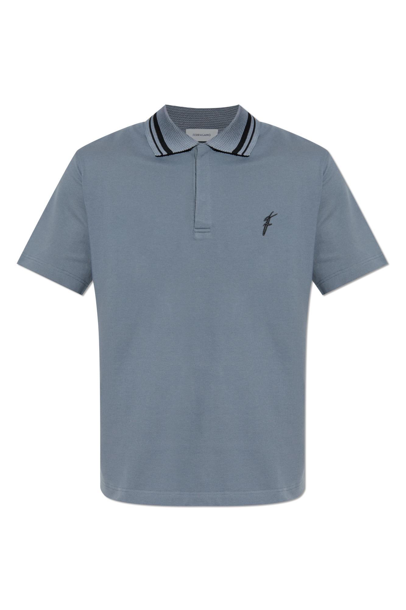 Ferragamo Polo With Embroidered Logo In Blue