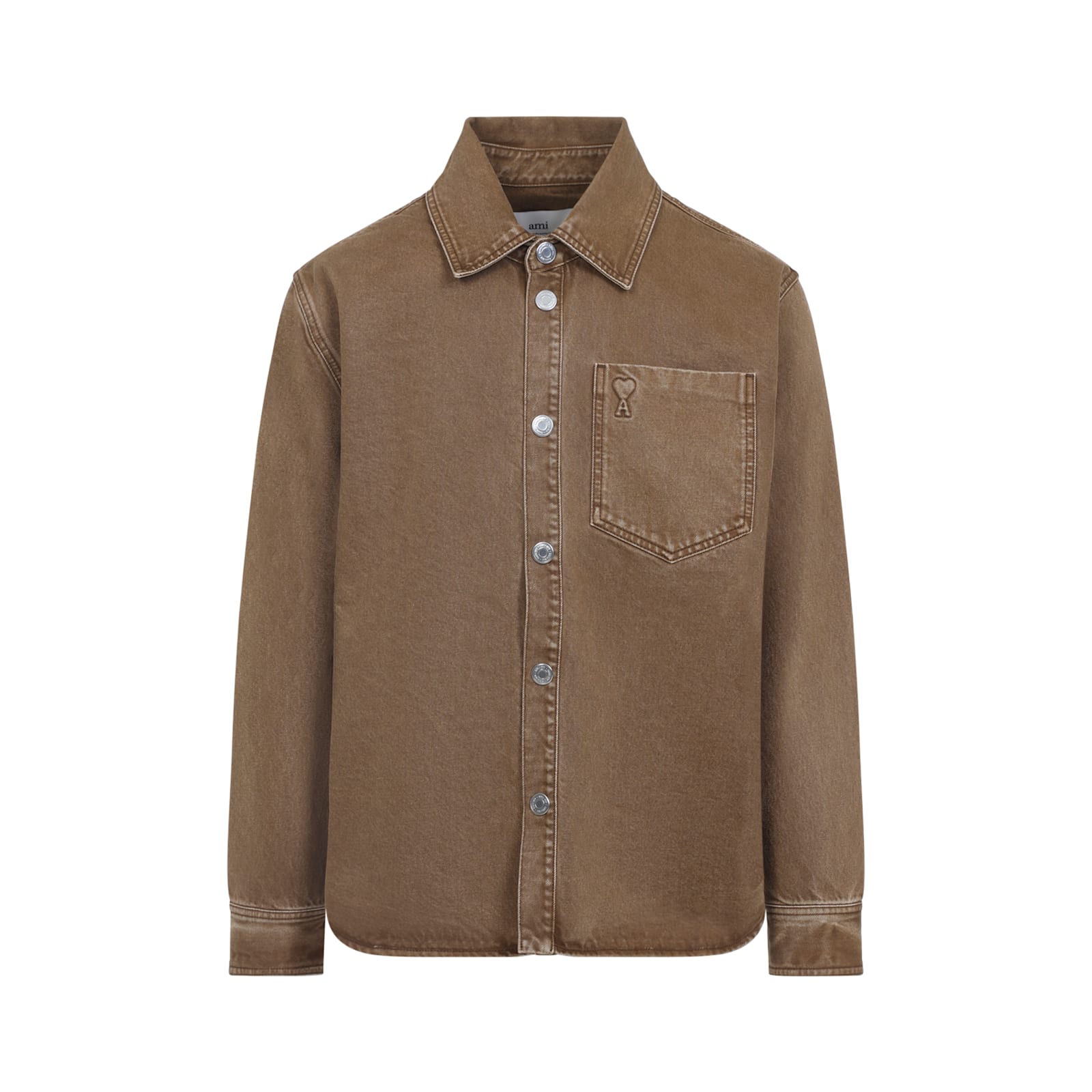 Ami Alexandre Mattiussi Heart Design Overshirt Chest Pocket In Brown