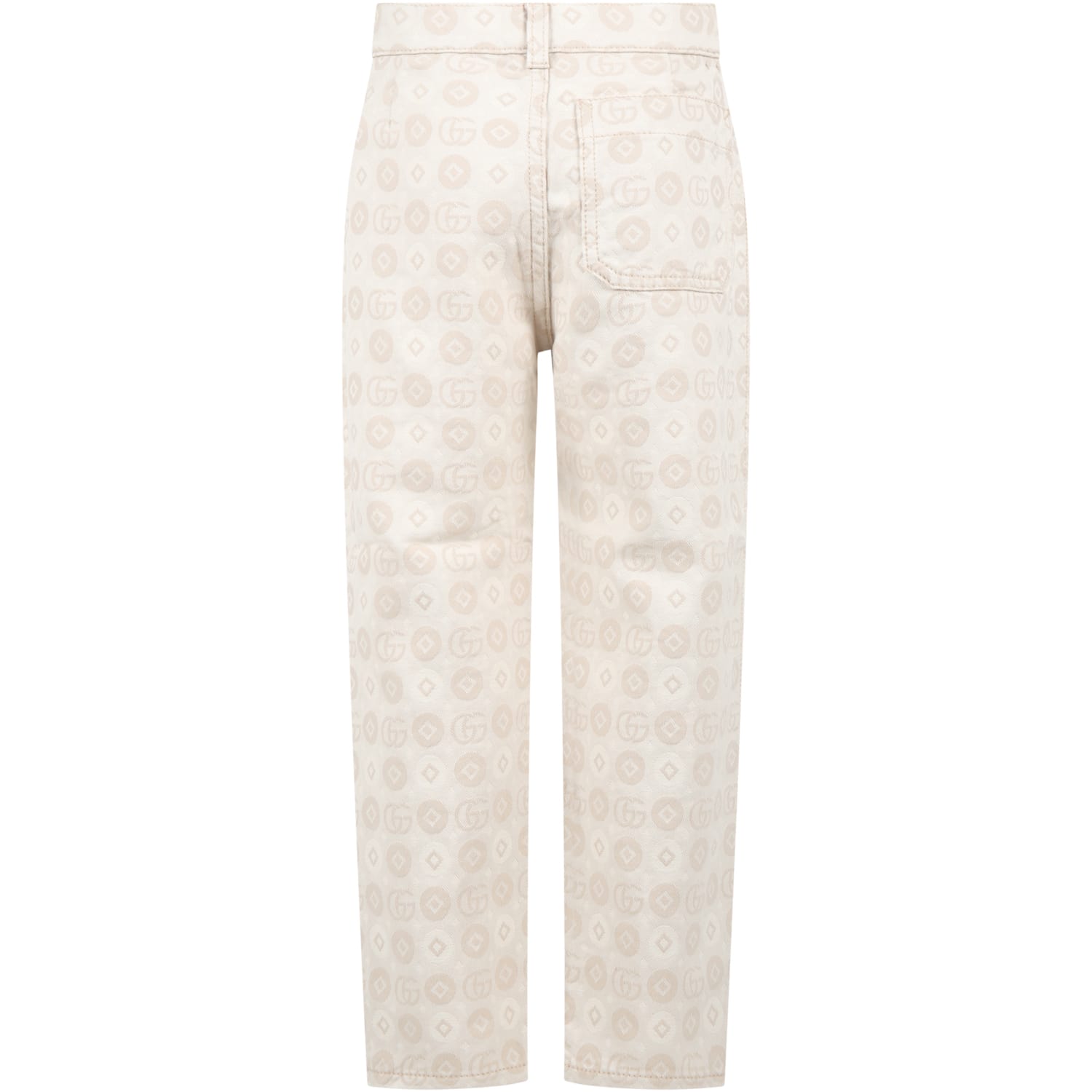 Shop Gucci Ivory Jeans For Boy With Beige Gg