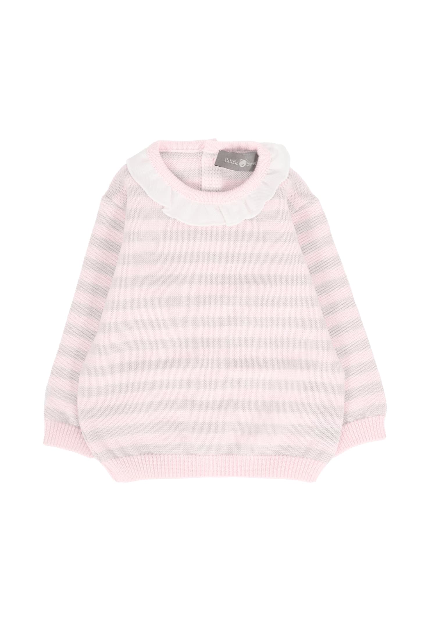 Little Bear Pink Sweater For Baby Girl In Multi