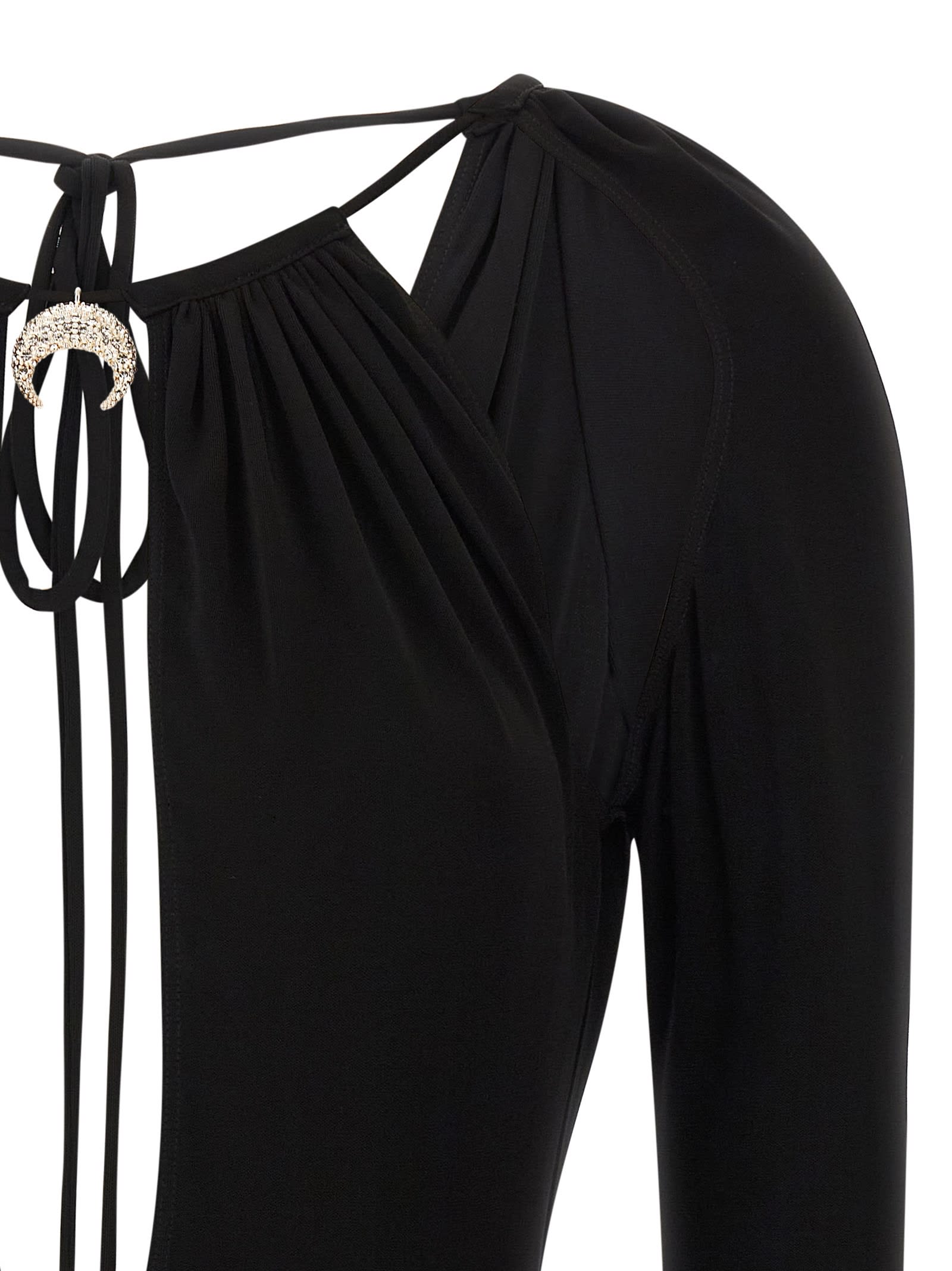 Marine Serre Stretch Viscose Bodysuit Keyhole Detail In Black