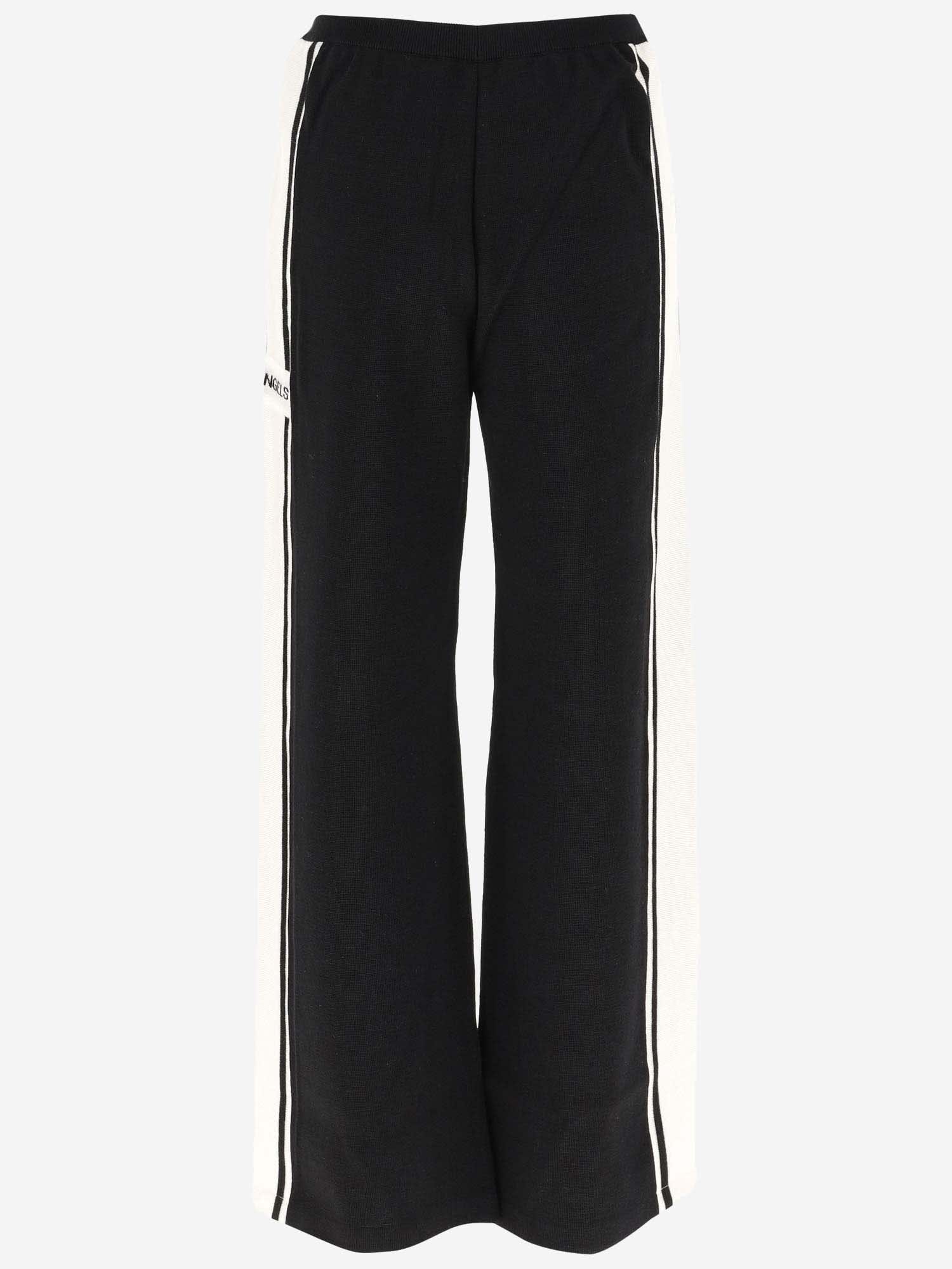 Shop Palm Angels Wool Sport Pants With Logo In Nero/burro