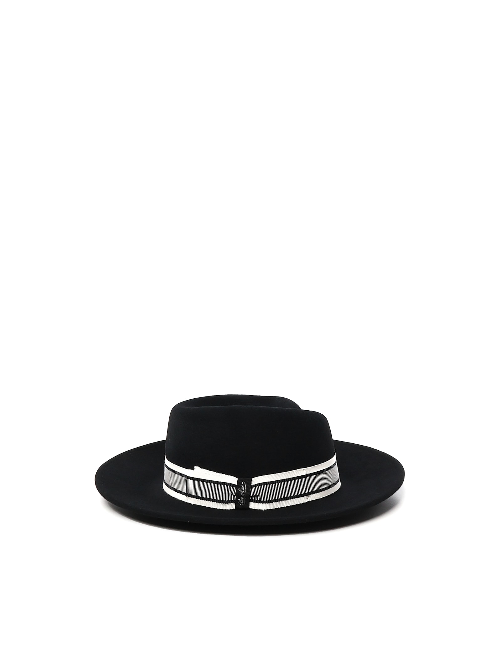 Borsalino Shaved Felt Hat With Shaved Imitation Belt In Black
