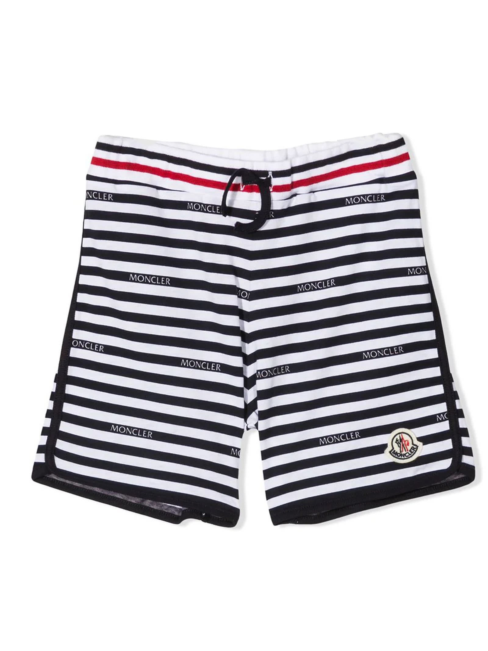 Moncler Navy Blue And White Cotton Track Shorts