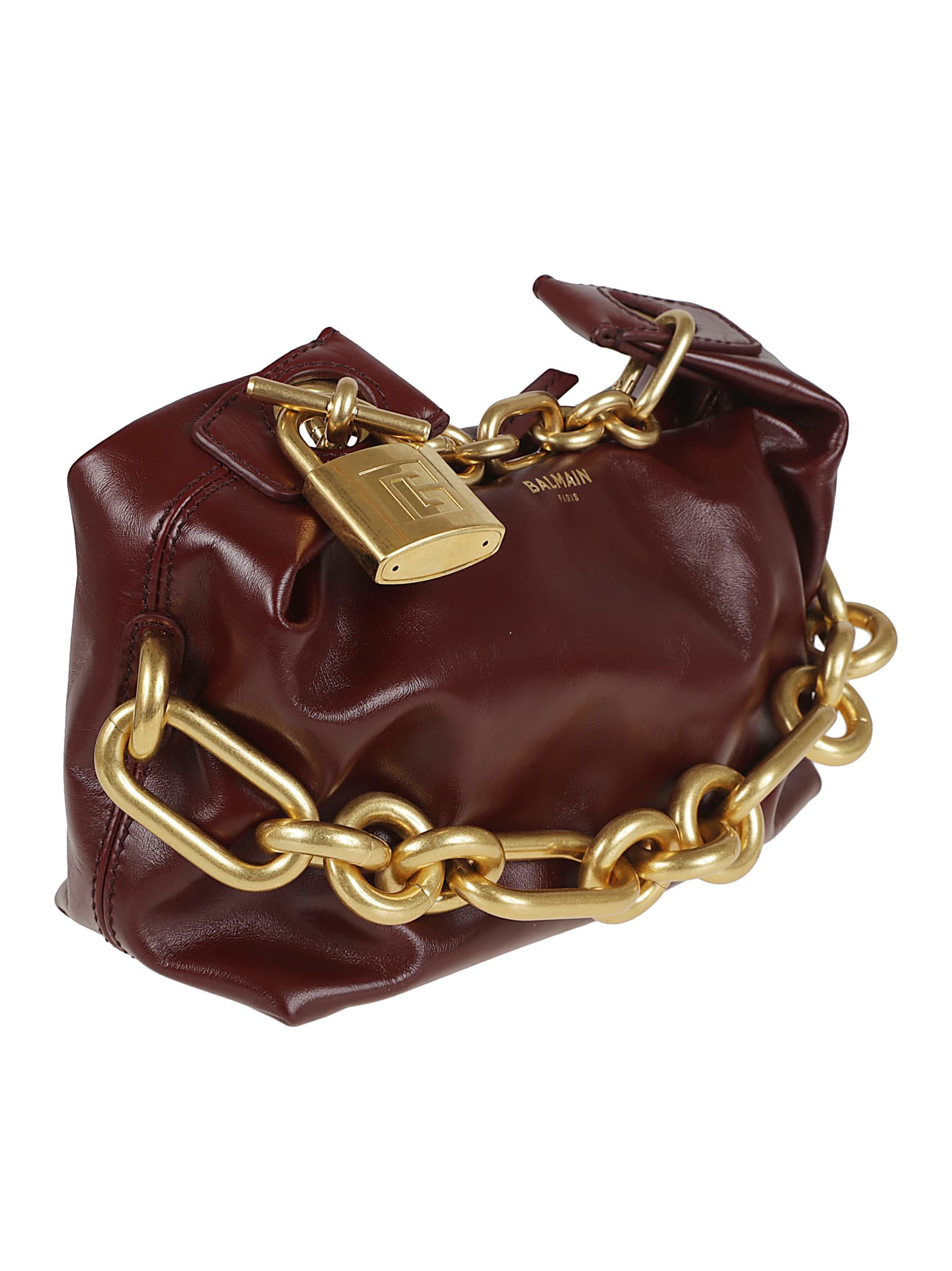 Balmain Mini Calfskin Shoulder Bag Chain In Brown