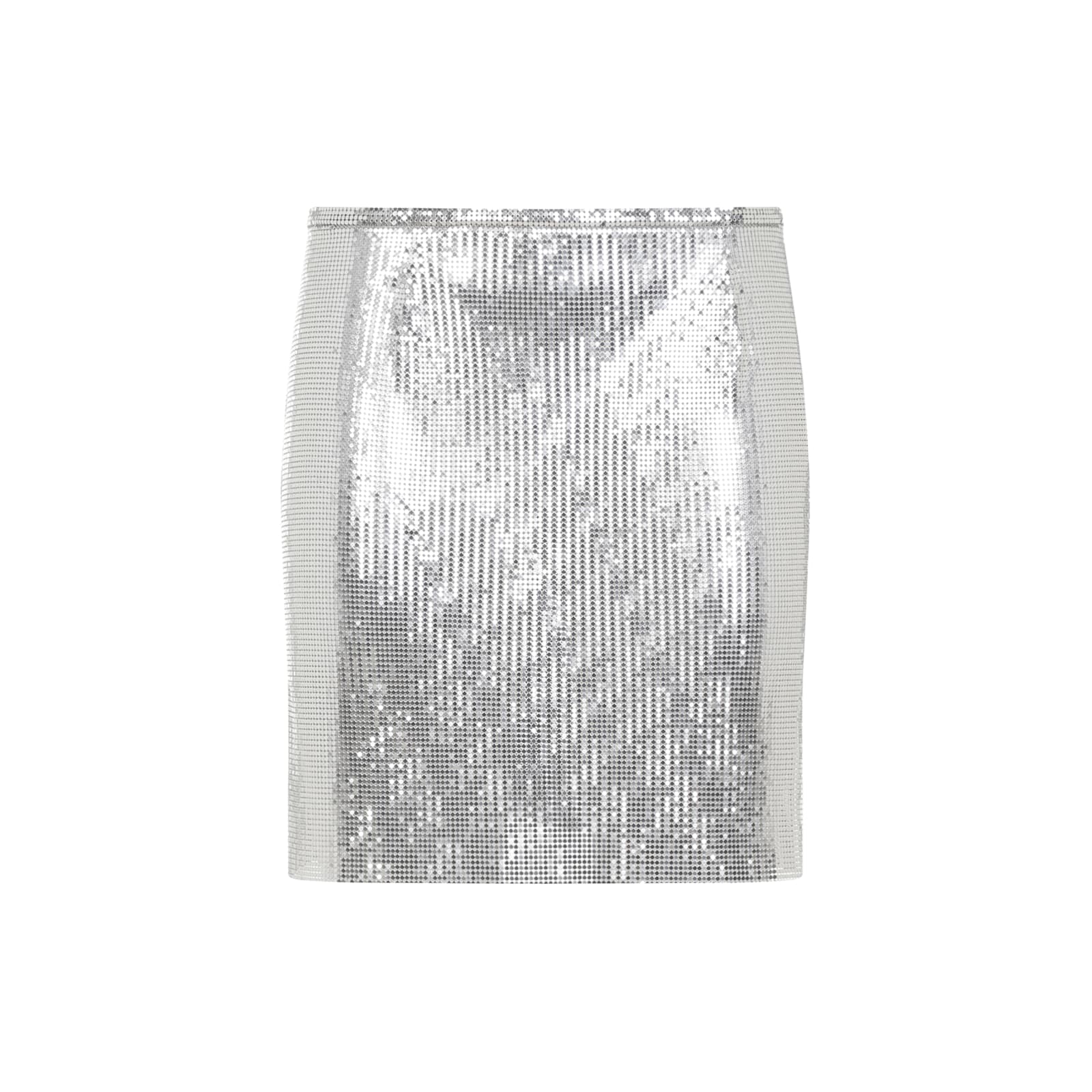 Rabanne Metallic Miniskirt With High Waist And Chainmail Detail In Tech Fabric Woman In Silver