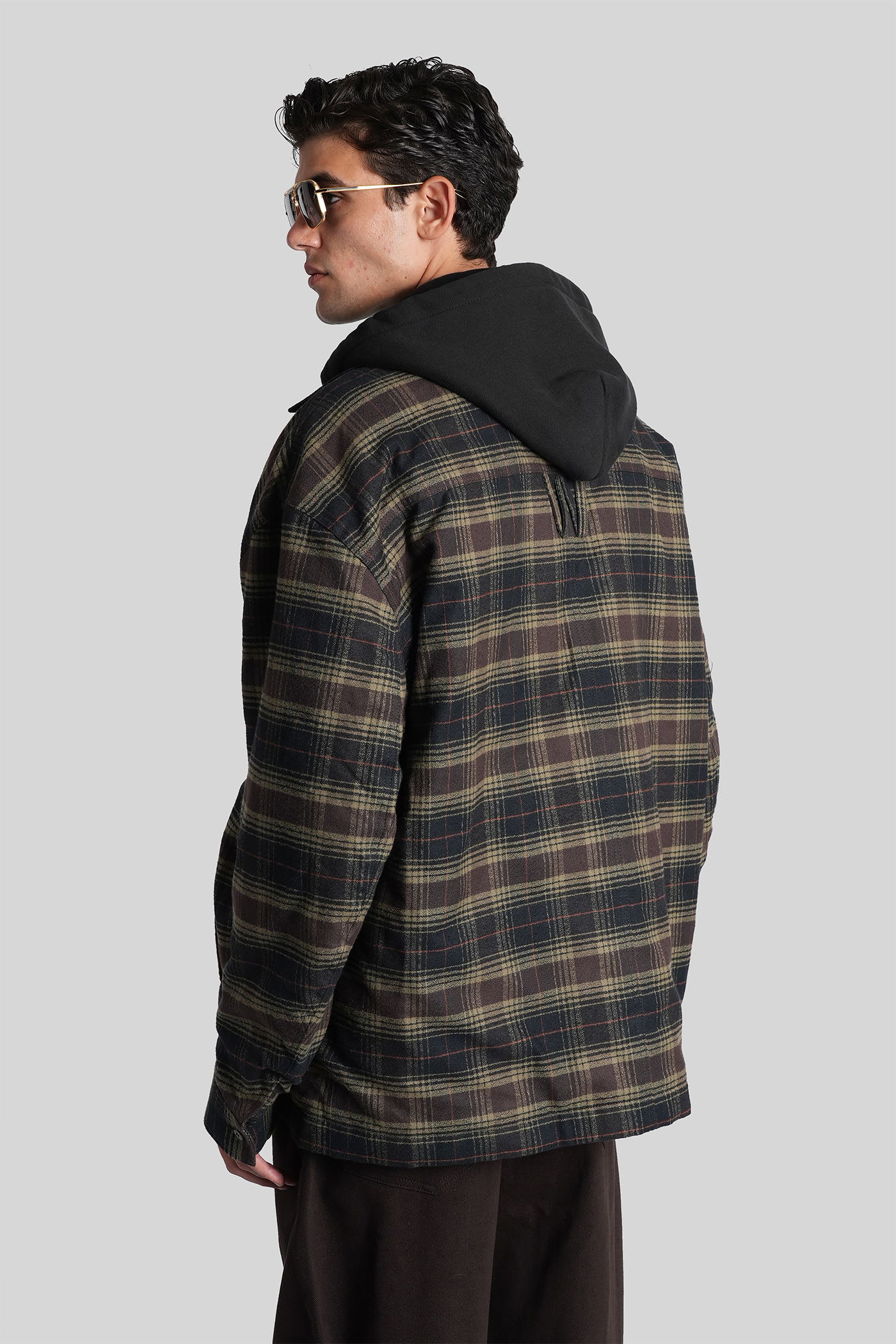Willy Chavarria Ganadero Oversized Layered Checked Cotton-flannel And Jersey Hooded Overshirt In Multi
