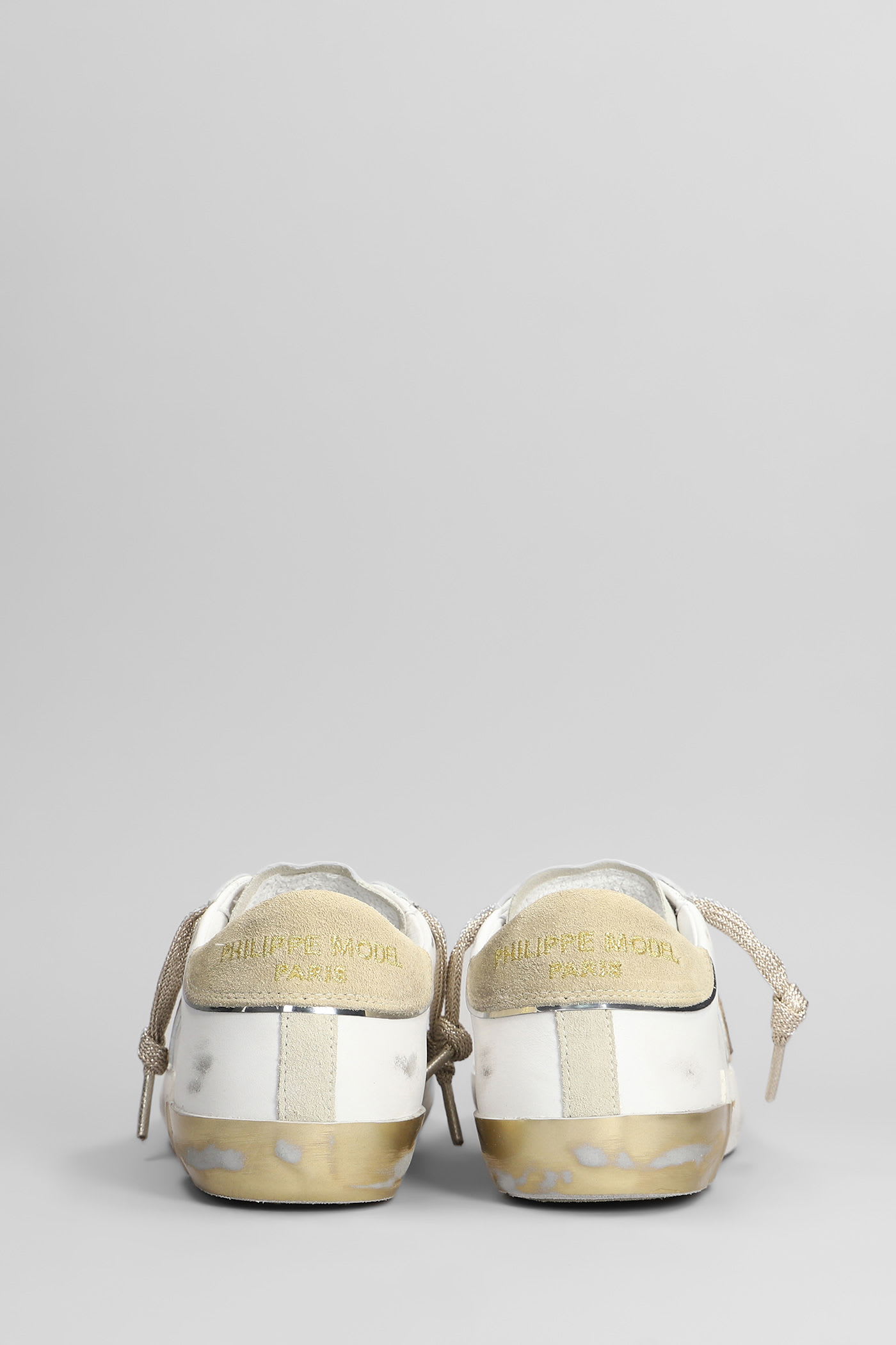 Philippe Model Prsx Low Sneakers In White Suede And Leather