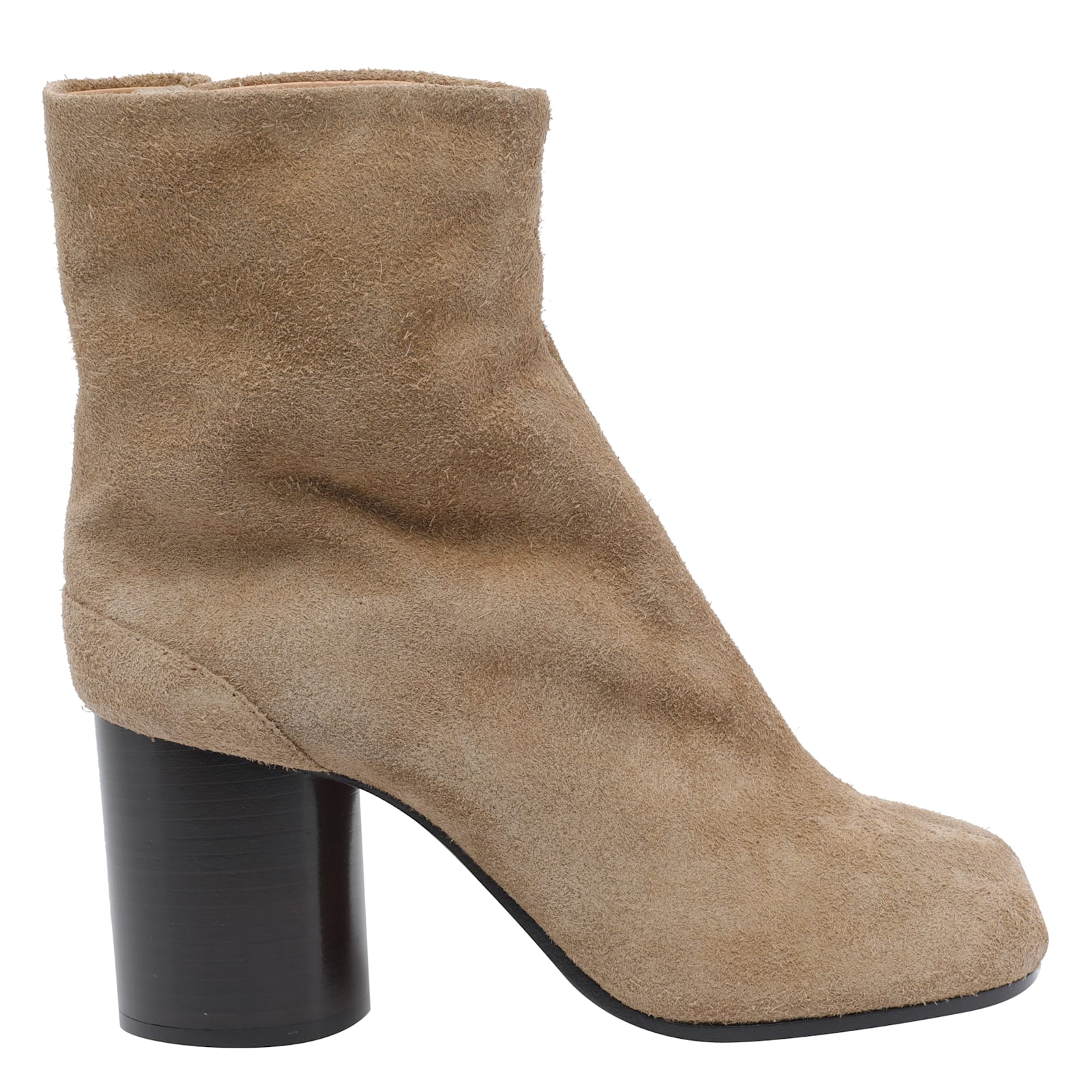 Maison Margiela Beige Suede Tabi Ankle Boots With Cylindrical Heel In Brown