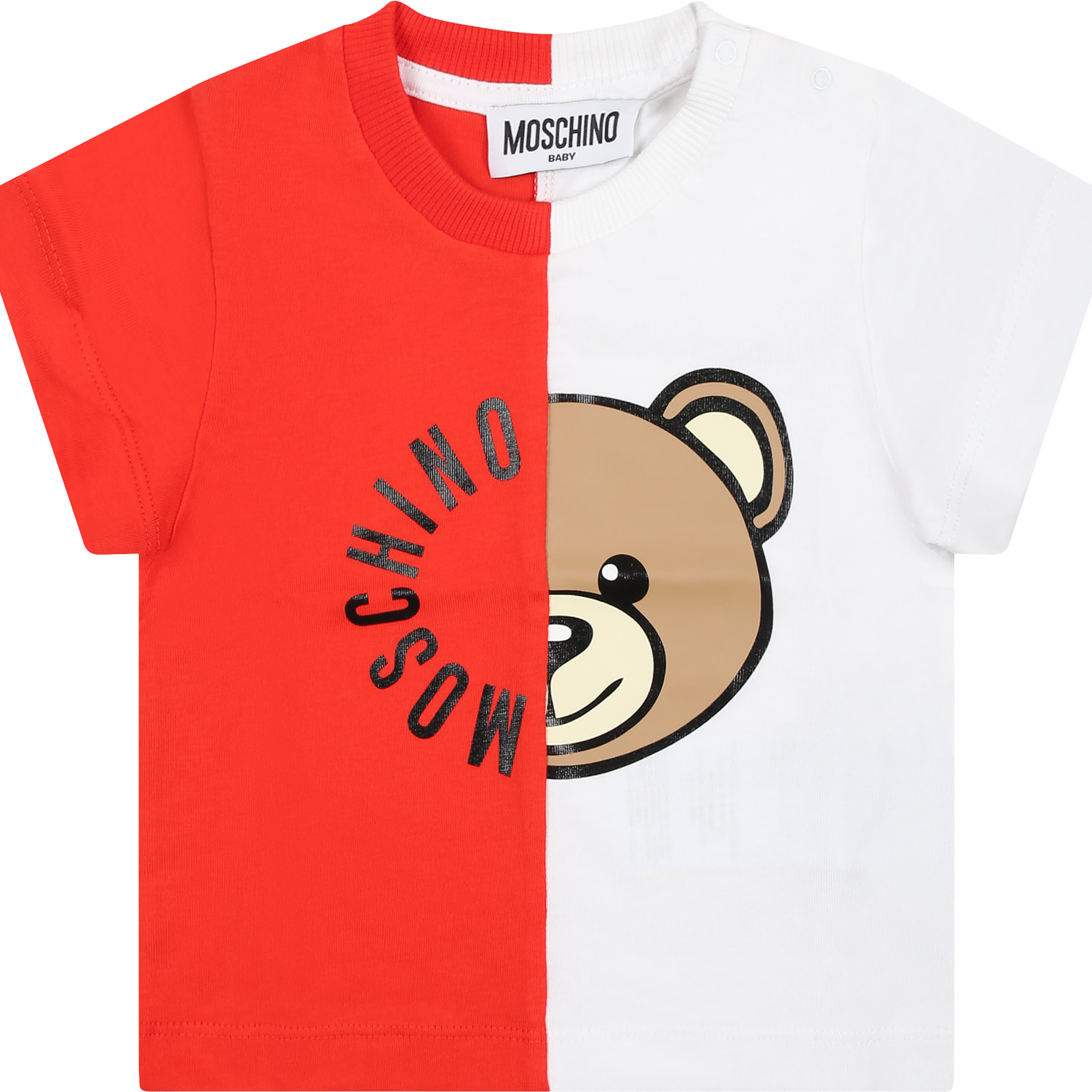 Moschino Kids' Red T-shirt For Babies With Teddy Bear And Logo