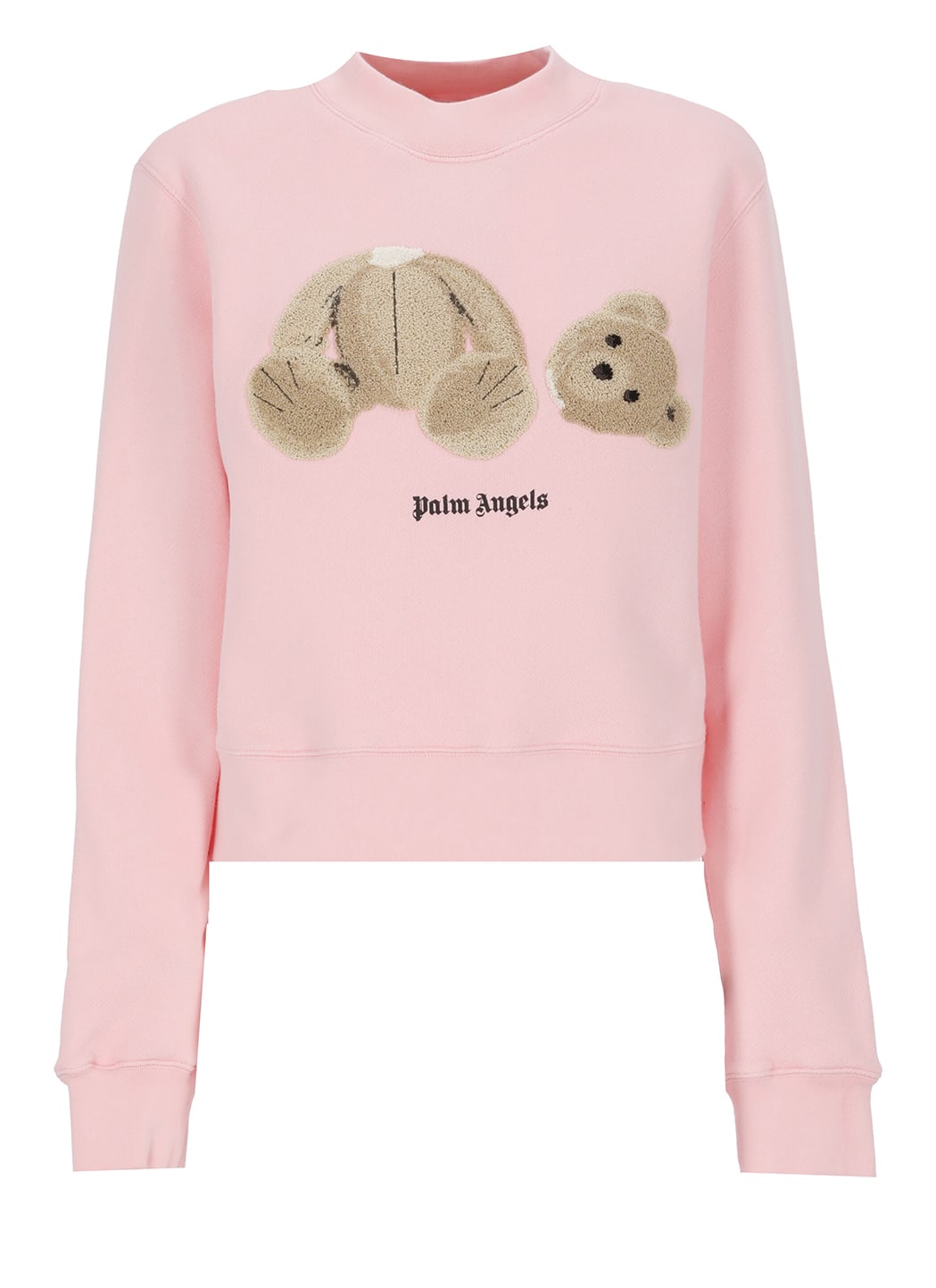 Palm Angels Bear-print Long-sleeved Fitted Cotton-jersey Sweatshirt In Almond Blo