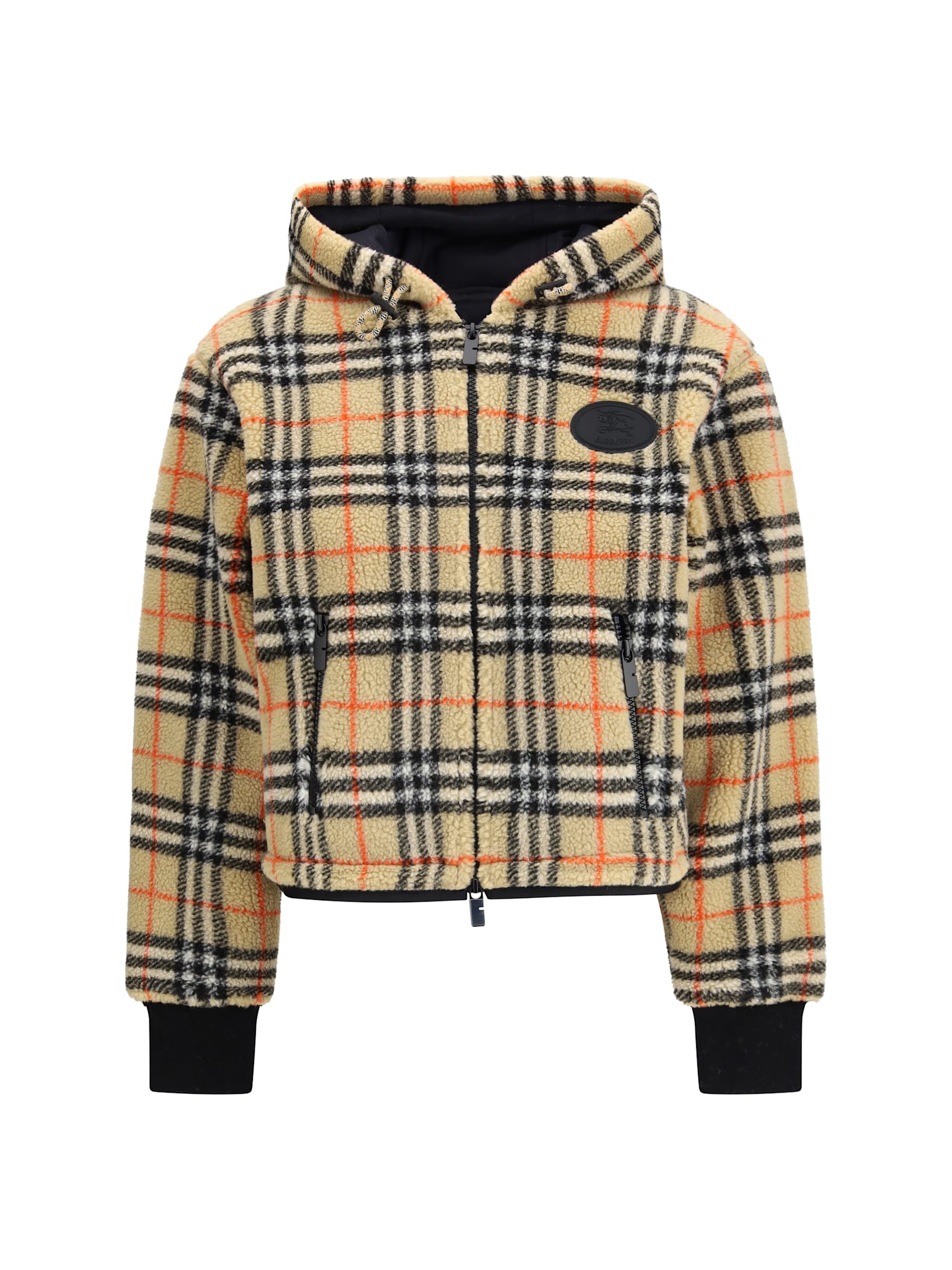 Burberry Cropped Hooded Check Fleece Jacket