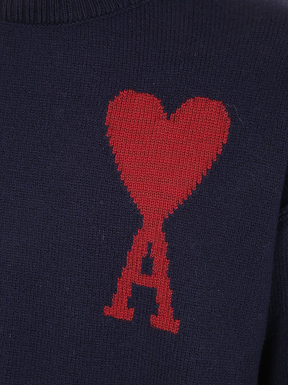 Shop Ami Alexandre Mattiussi Boxy Red Adc Sweater In Navy Red