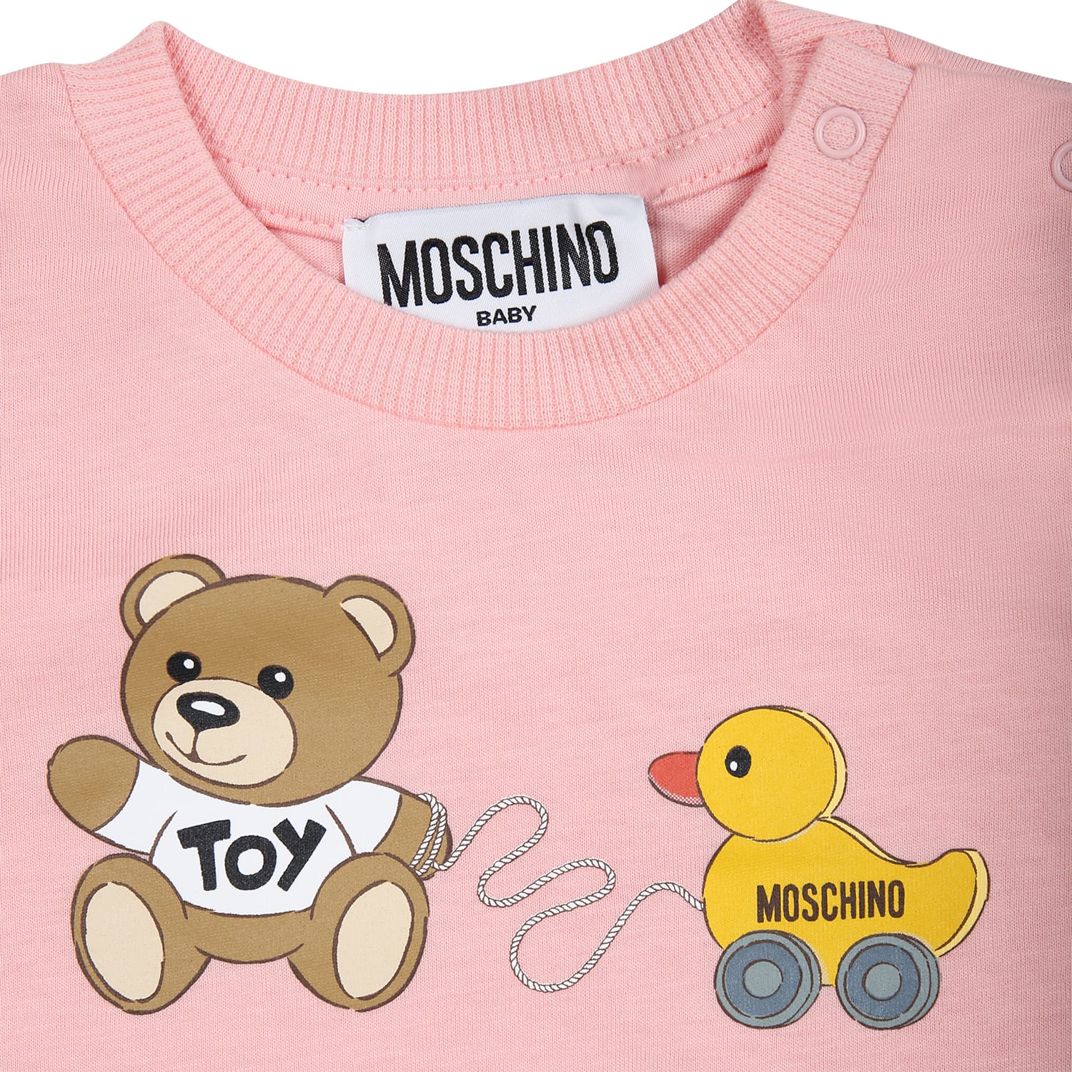 Shop Moschino Pink T-shirt For Baby Girl With Teddy Bear And Duck