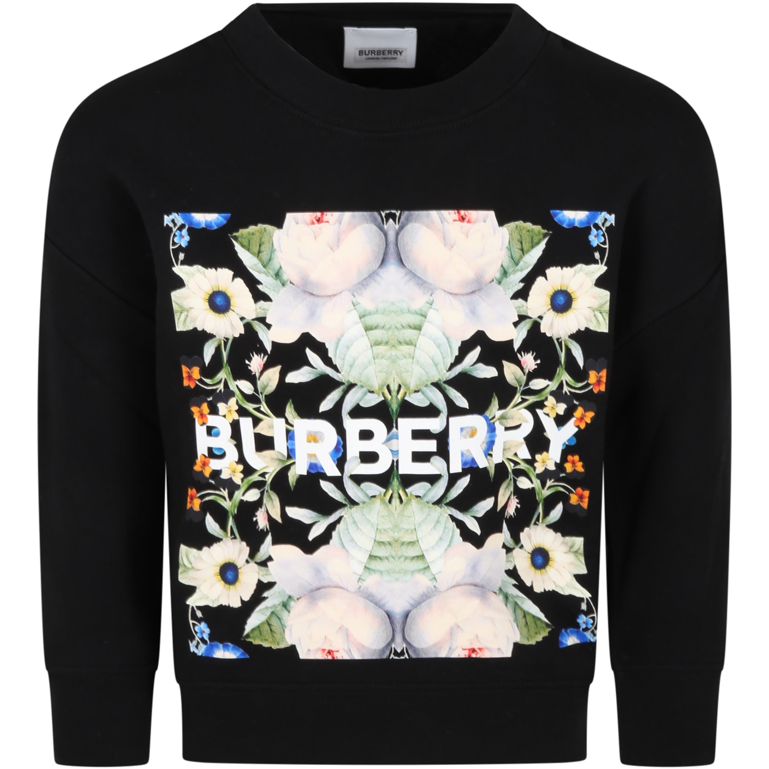 Burberry Black Sweatshirt For Girl With Flowers