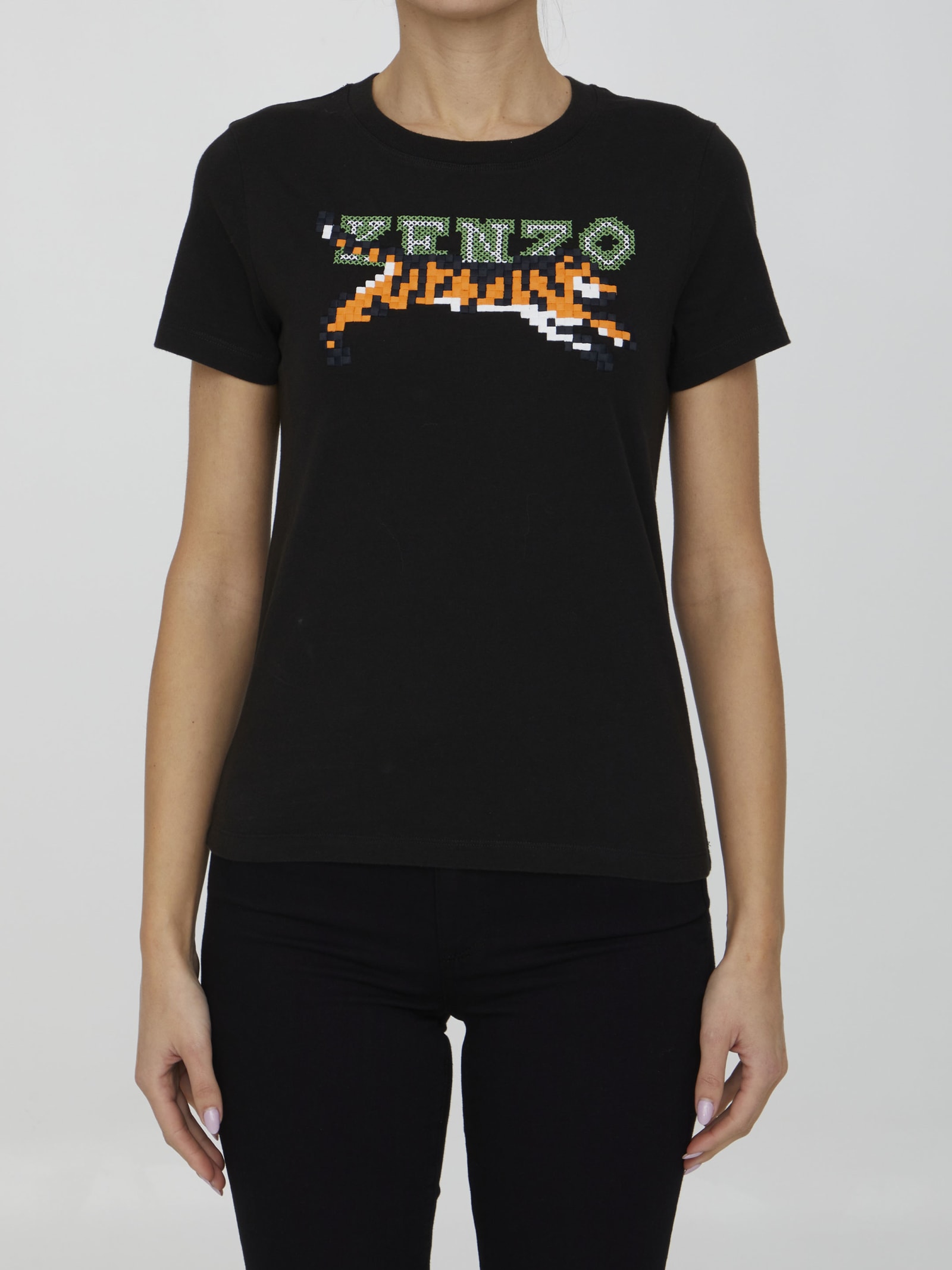 Shop Kenzo Embroidered Black T-shirt