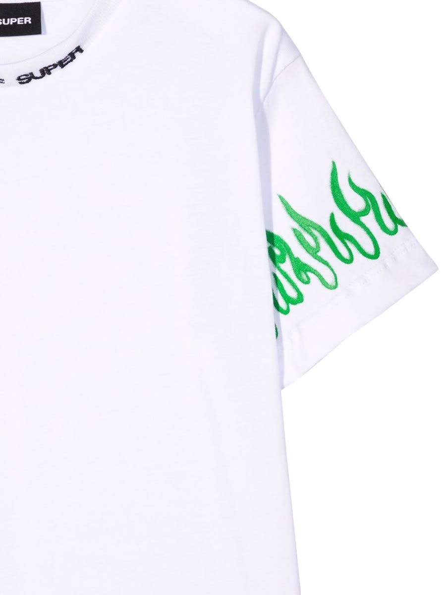 Shop Vision Of Super T-shirt With Green Spray Flames In White