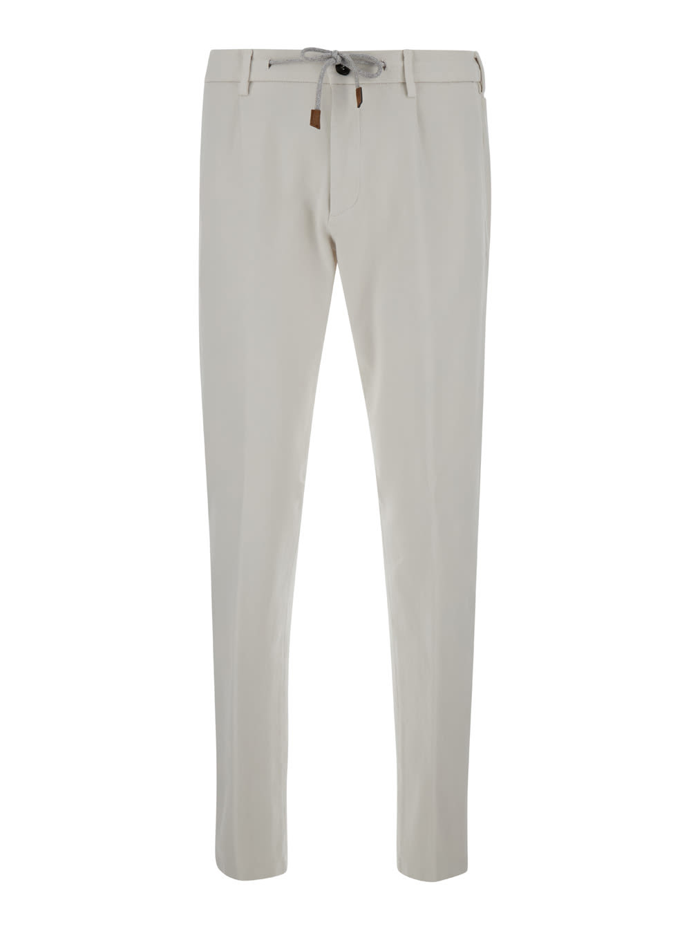 Shop Eleventy White Jogger Pants With Drawstring In Stretch Cotton Man