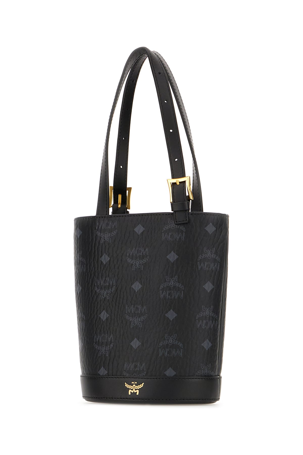 Shop Mcm Printed Synthetic Leather Handbag In Black